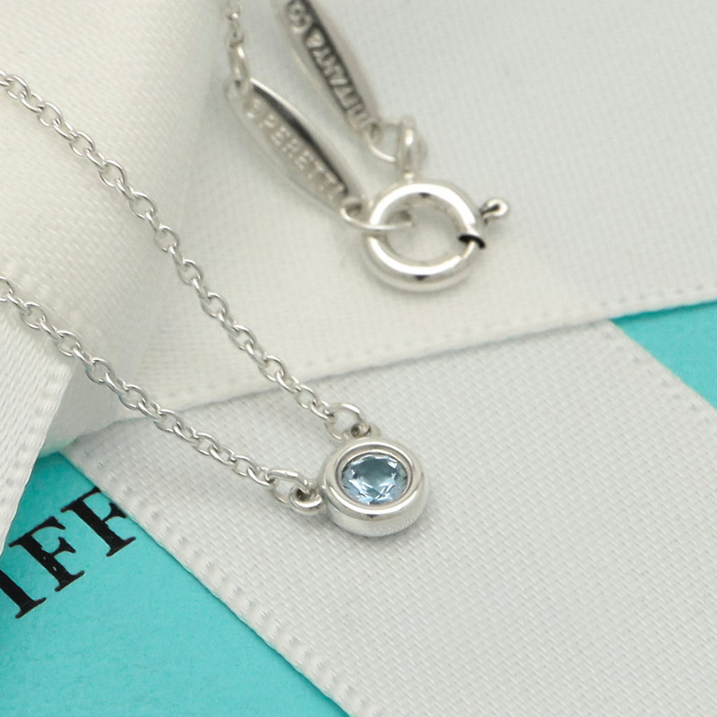 Tiffany & Co. By the Yard Aquamarine Sapphire Necklace Sterling Silver 925