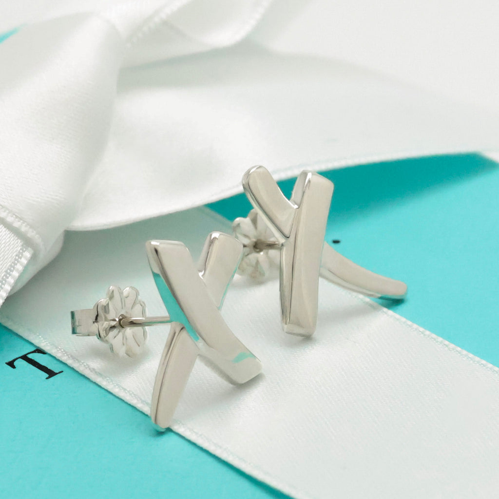 Tiffany & Co. Picasso X Kiss Cross Stud Earrings Sterling Silver 925 