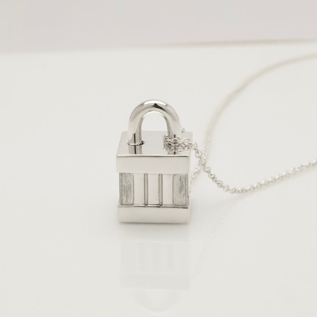 Tiffany & Co. Atlas Cube Lock Padlock Necklace Pendant Sterling Silver 925 