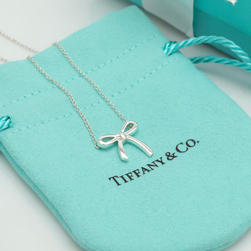 Tiffany & Co. Ribbon Bow Necklace Pendant  Sterling Silver 925 
