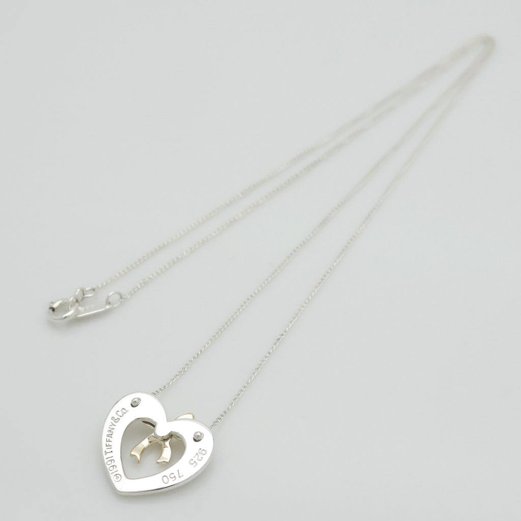 TIFFANY&Co. ハート リボン コンビ ネックレス AG925 AU750