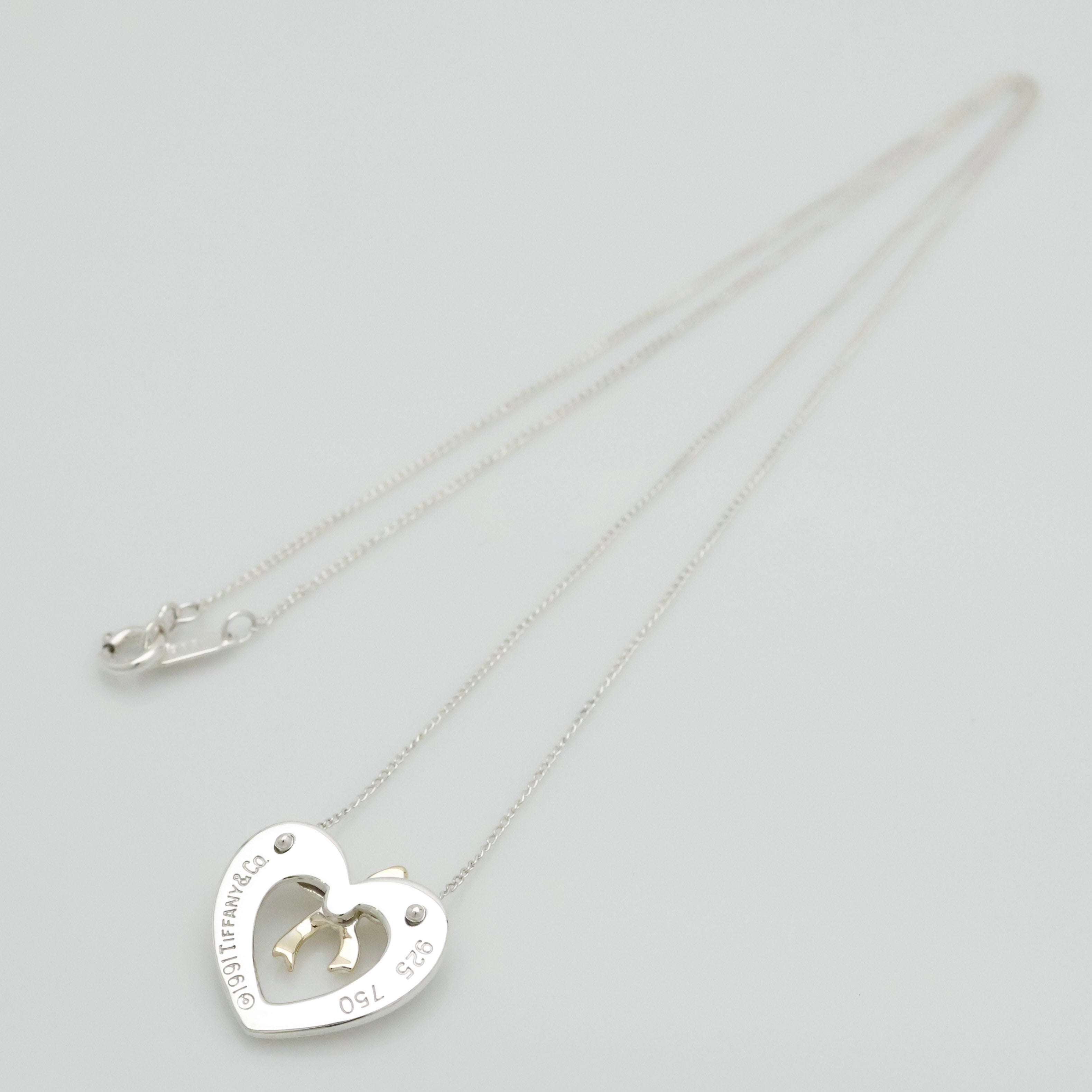 TIFFANY&Co. ハート リボン コンビ ネックレス AG925 AU750