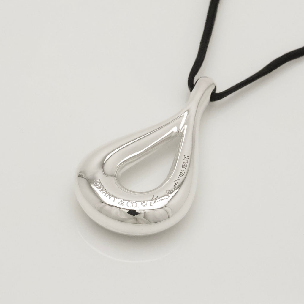 Tiffany & Co. Large Open Teardrop Silk Cord Necklace Sterling Silver 925