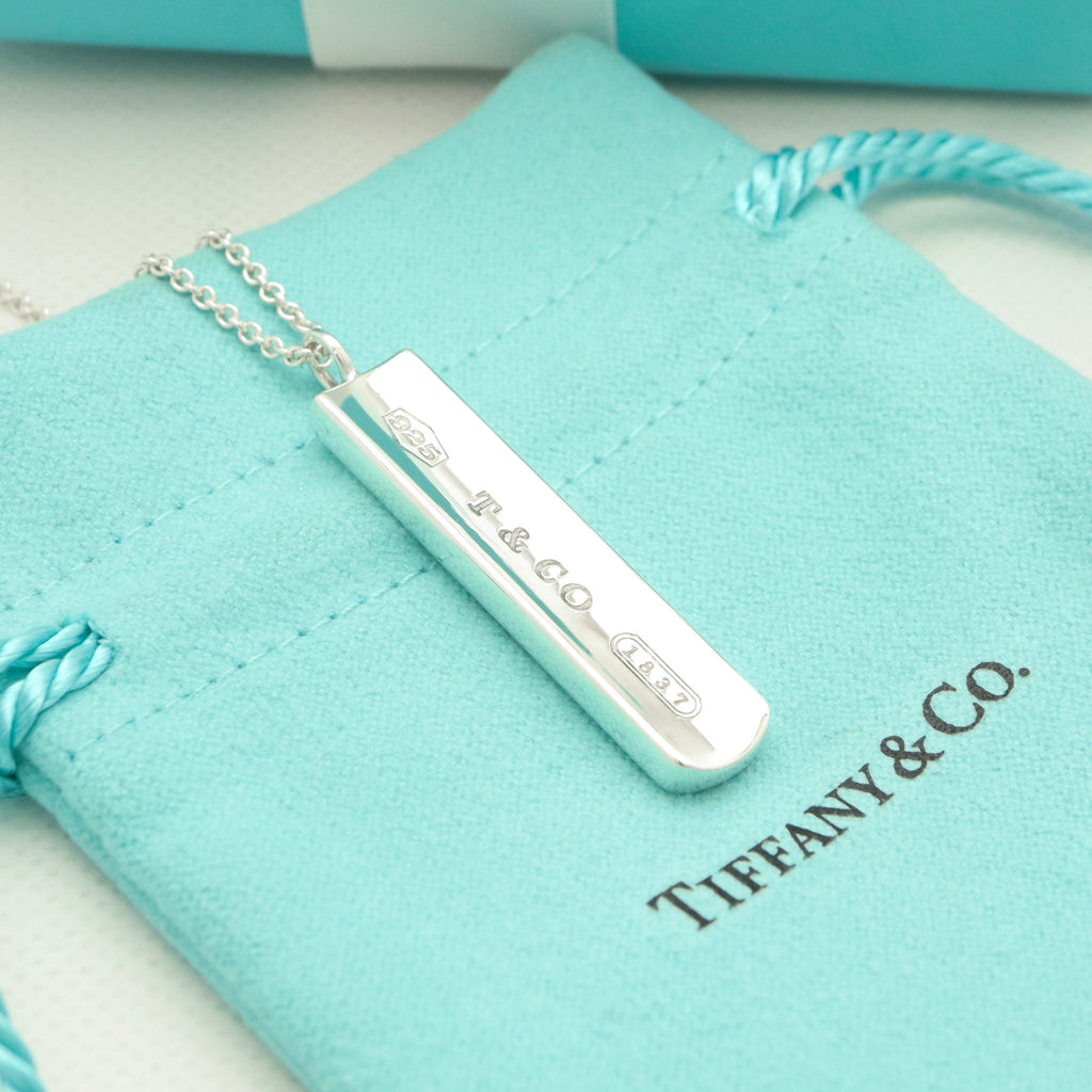 TIFFANY & Co. 1837 Bar Plate Pendant Necklace Chain Sterling Silver 925