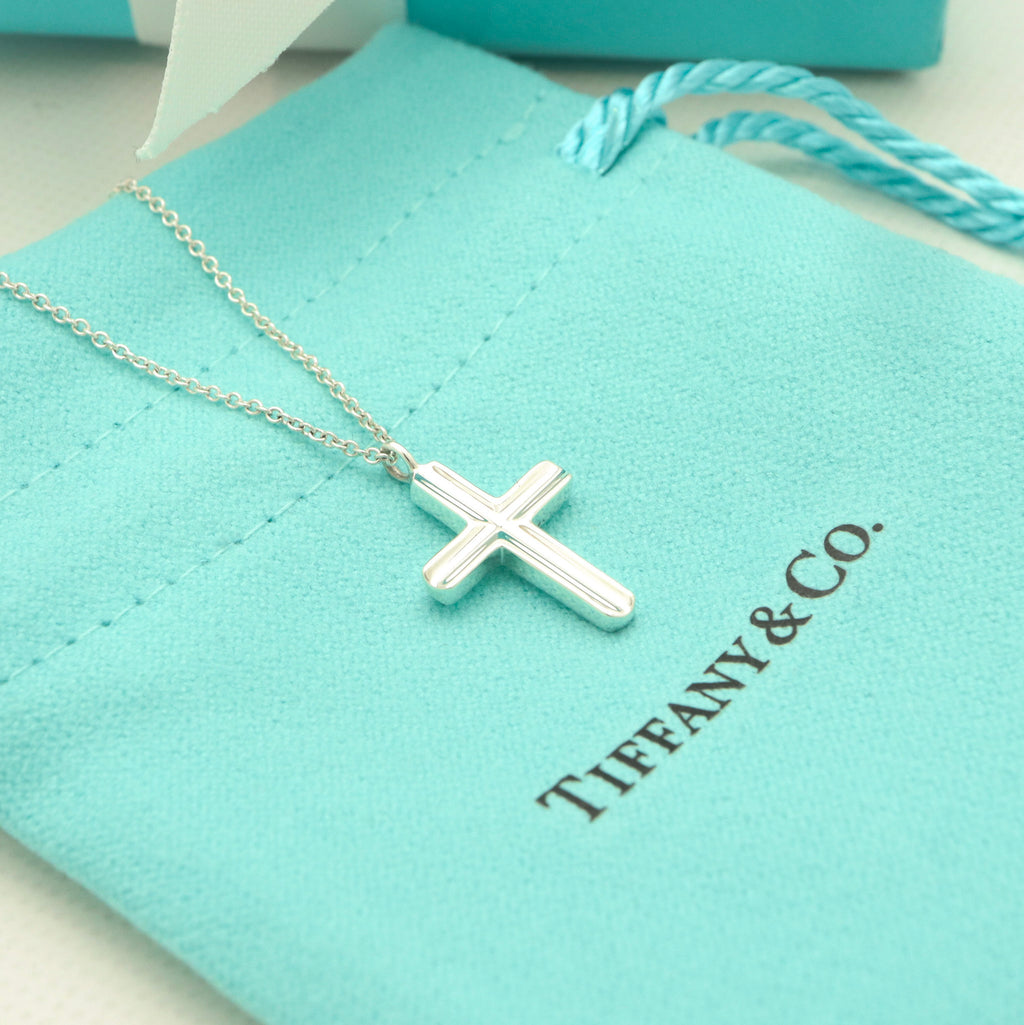  Tiffany & Co. Picasso Groove Cross Necklace Sterling Silver 925 