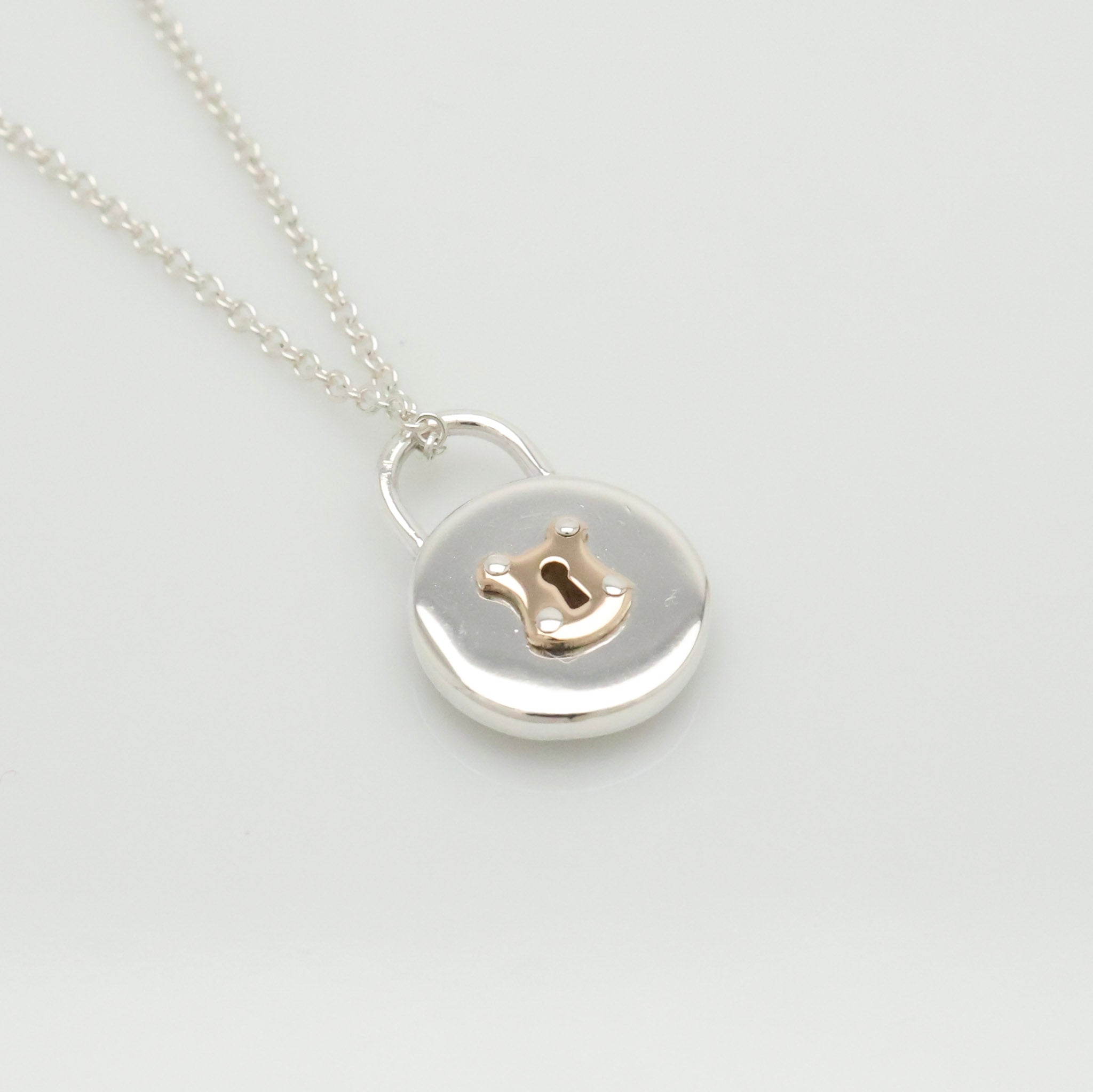 Tiffany & Co. Round Keyhole Padlock Necklace Silver Sterling 925 & 18K Gold 