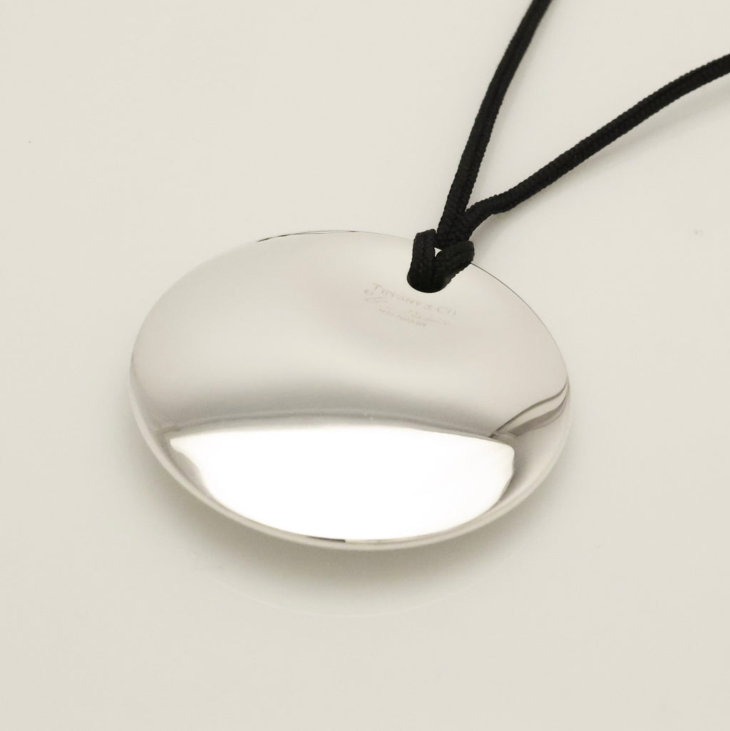 Tiffany & Co. LARGE Round Circle Disc Silk Cord Necklace Sterling Silver 925