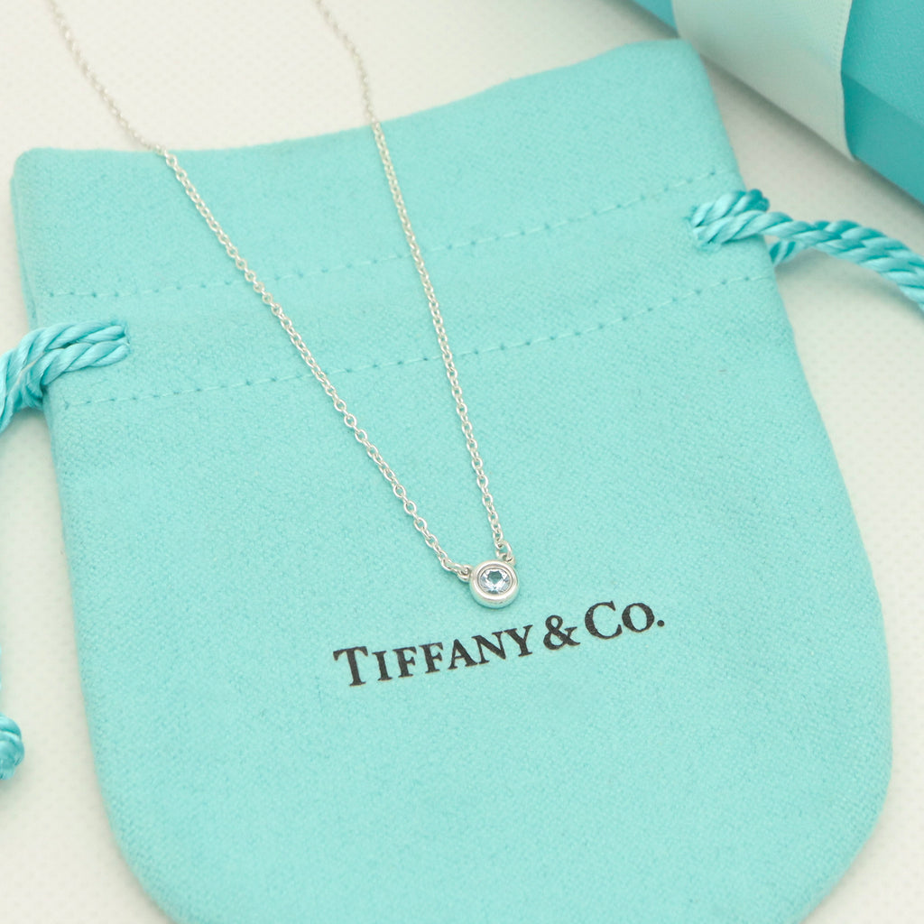 Tiffany & Co. By the Yard Aquamarine Sapphire Necklace Sterling Silver 925