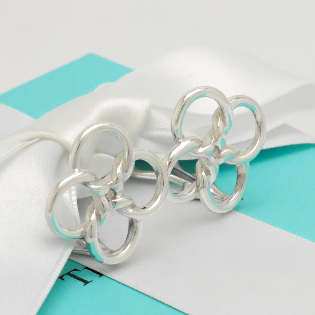 Tiffany & Co. Quadrifoglio Four Leaf Clover Clip-On Earrings Sterling Silver 925