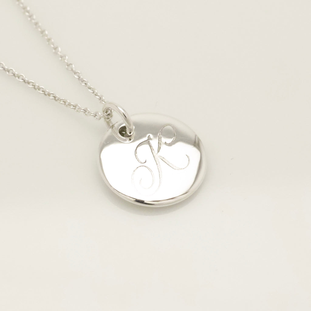  Tiffany & Co. Letter K Notes Initial Disc Necklace Sterling Silver 925