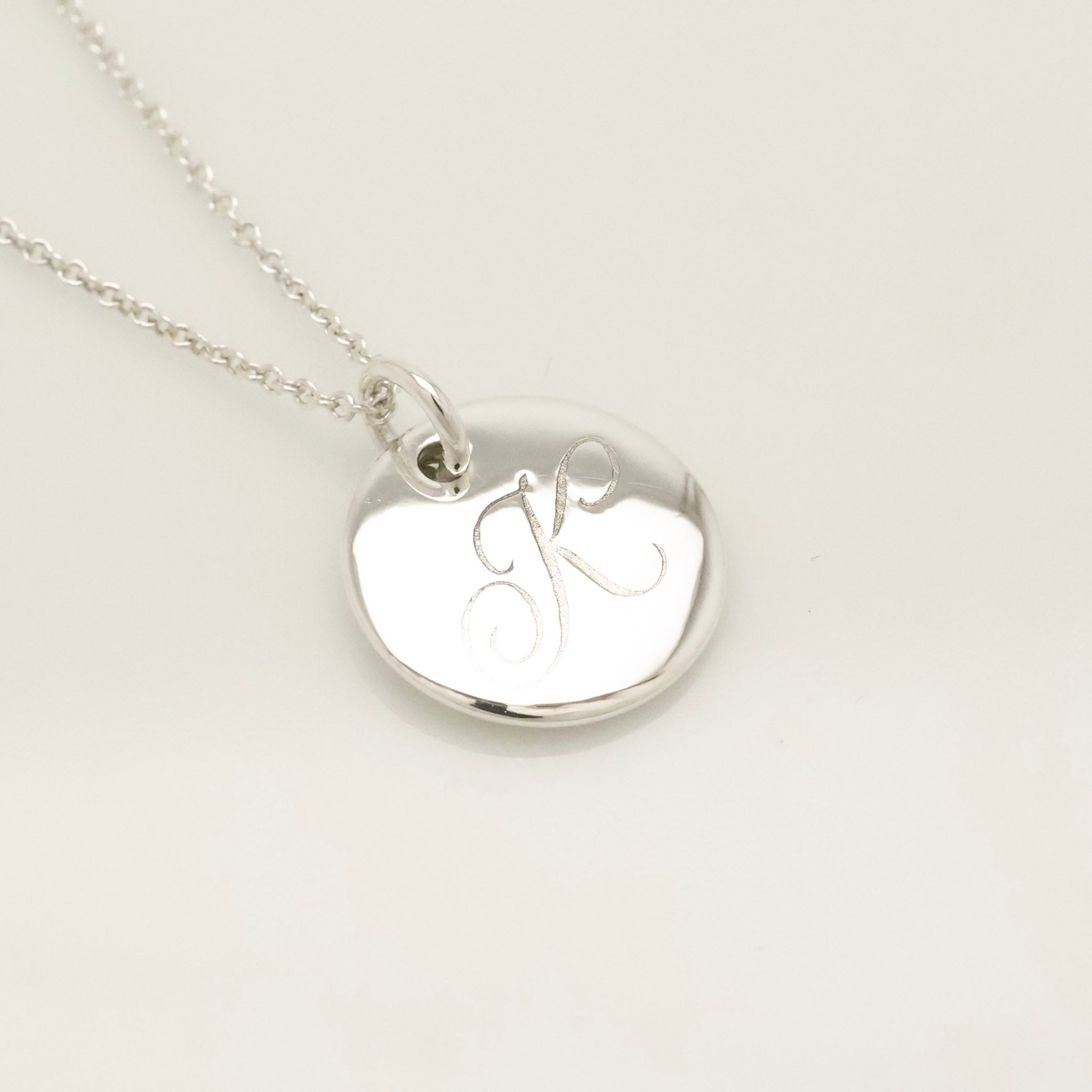  Tiffany & Co. Letter K Notes Initial Disc Necklace Sterling Silver 925