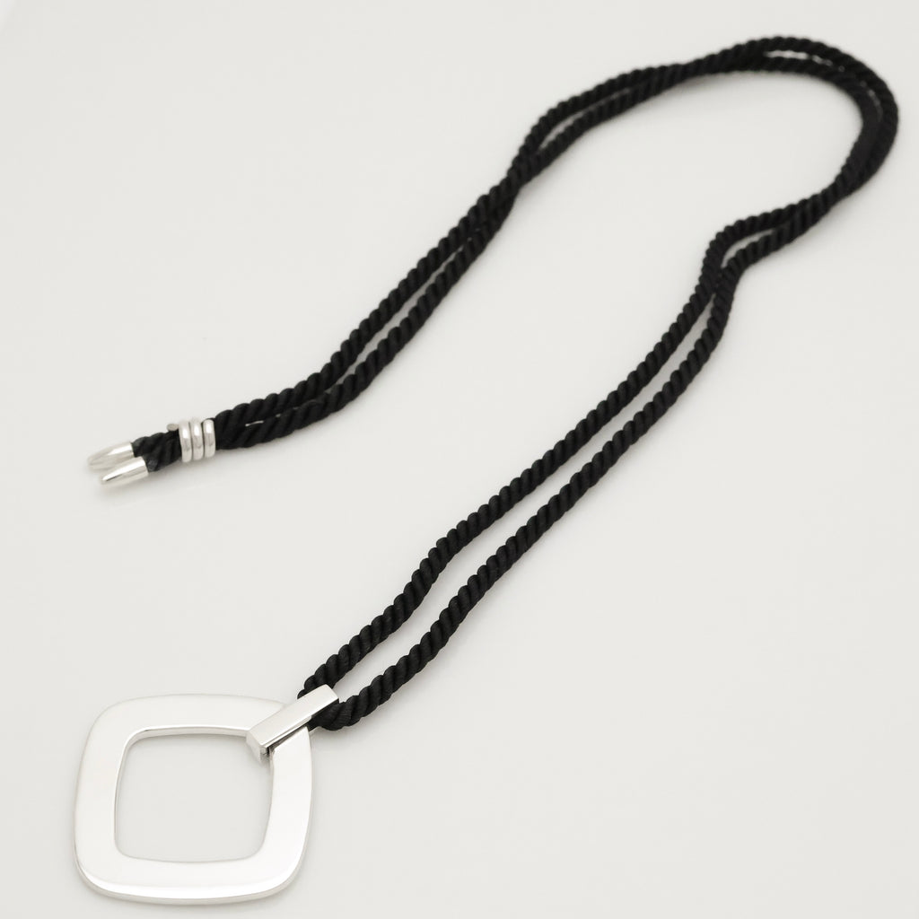 Tiffany & Co. 1837 Square Silk Cord Necklace Pendant Sterling Silver 925
