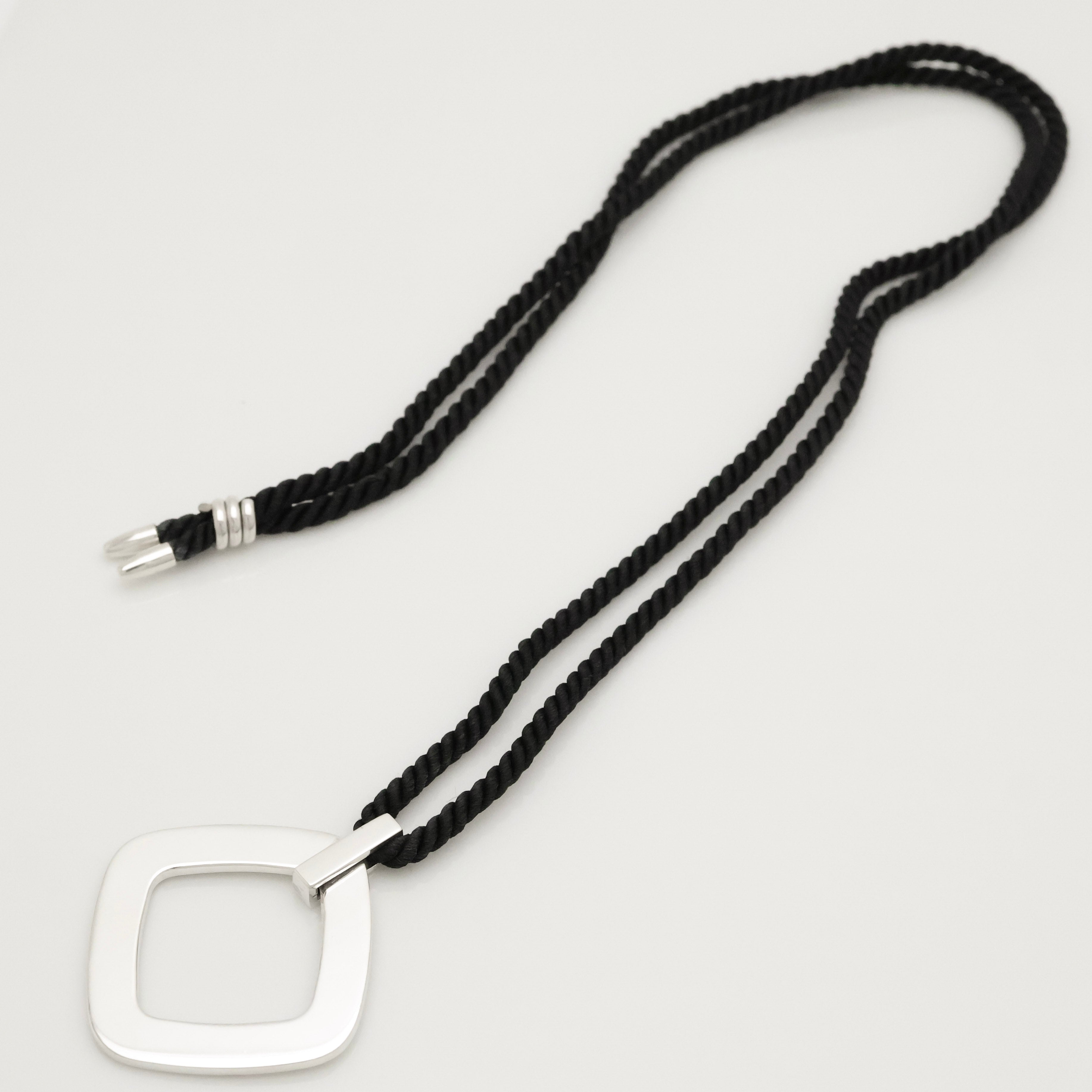 Tiffany & Co. 1837 Square Silk Cord Necklace Pendant Sterling Silver 925