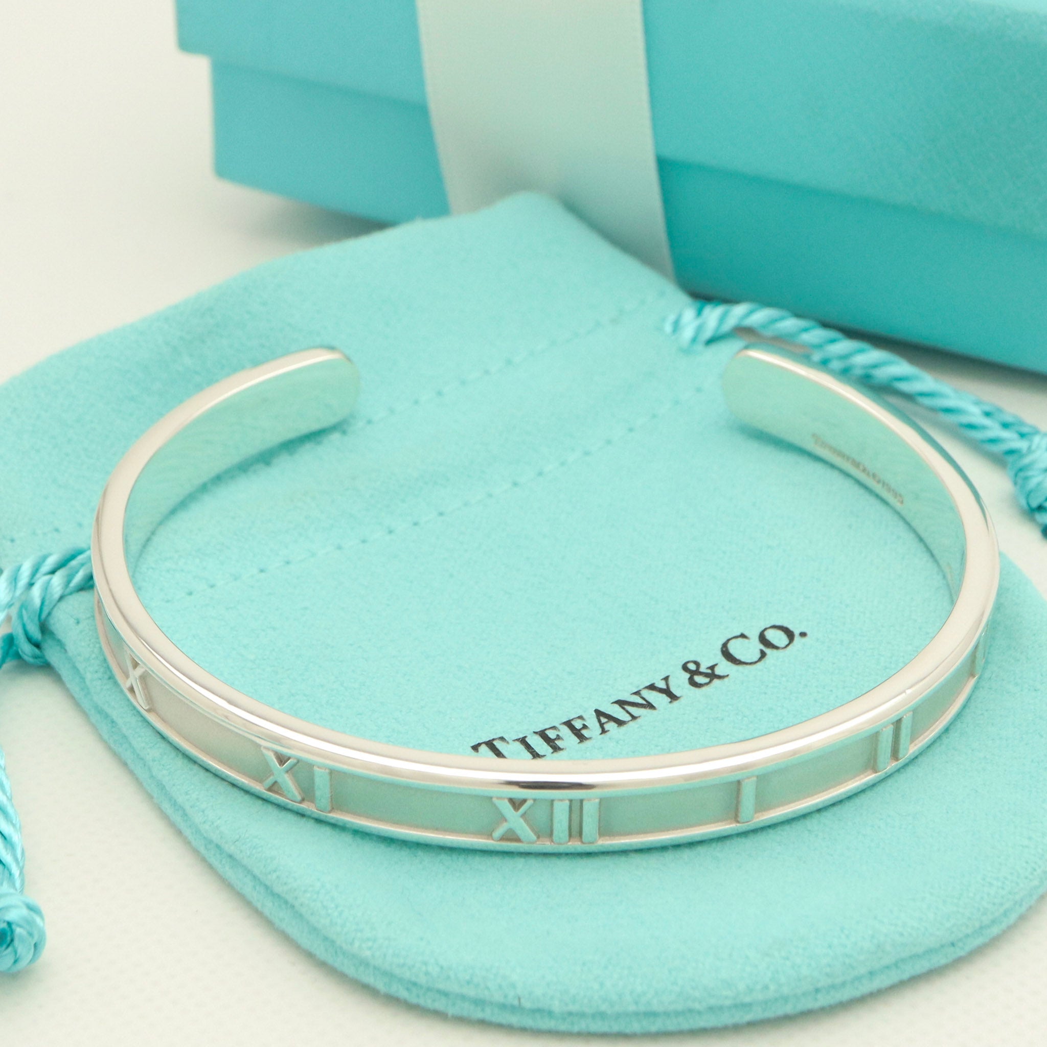 Tiffany & Co. Atlas Roman Numerals Cuff Bangle Bracelet Sterling Silver 925
