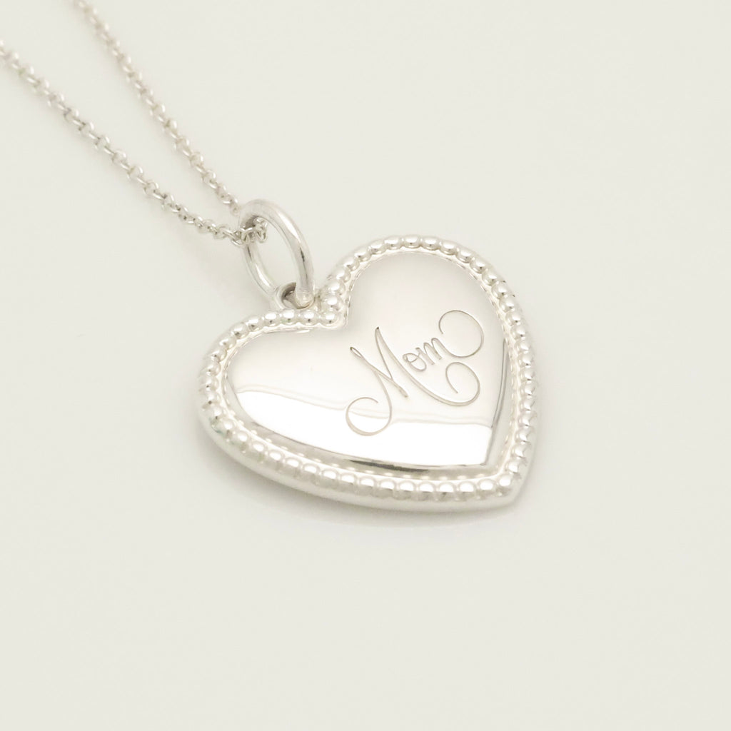  Tiffany & Co. MOM Beaded Edge Heart Necklace Sterling Silver 925
