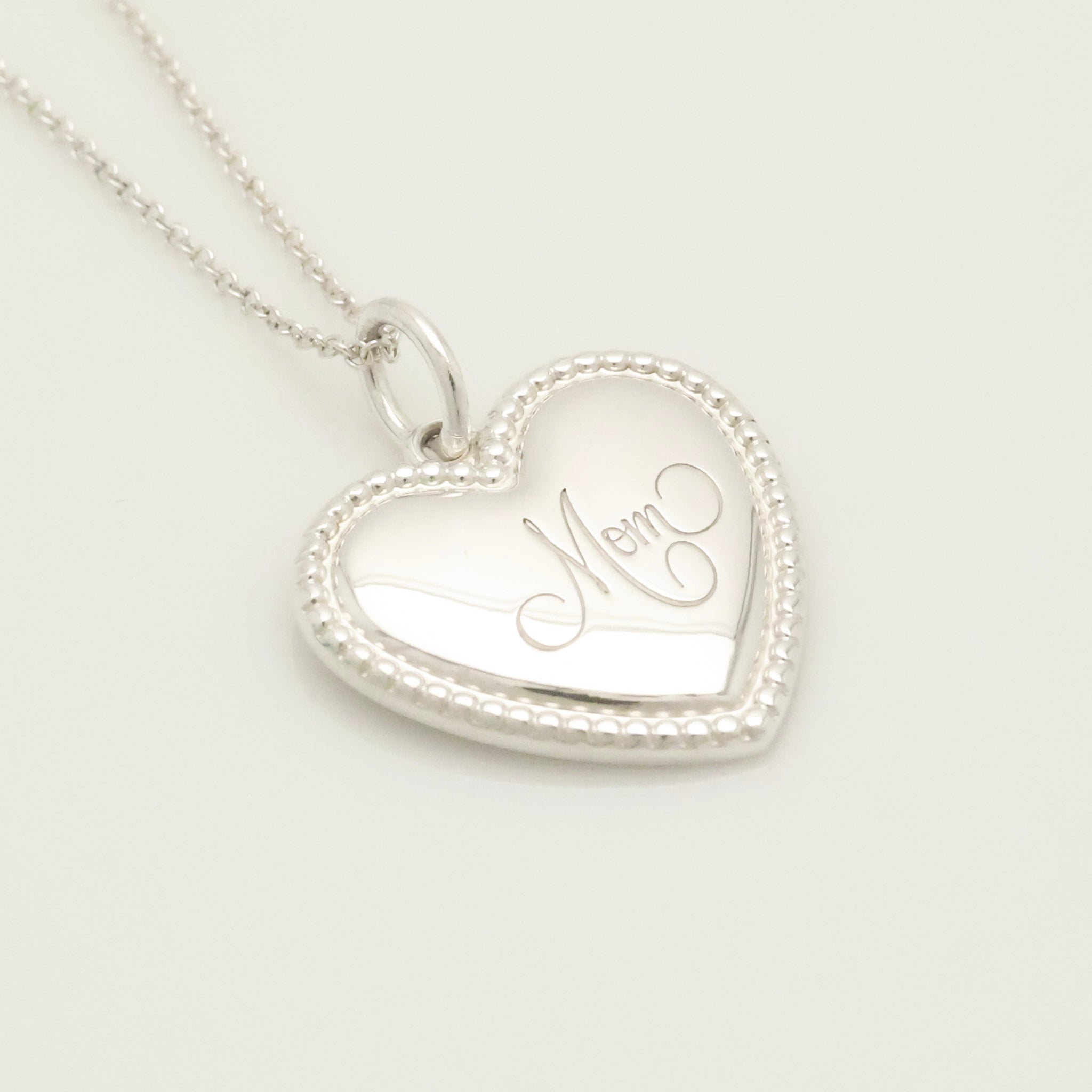  Tiffany & Co. MOM Beaded Edge Heart Necklace Sterling Silver 925