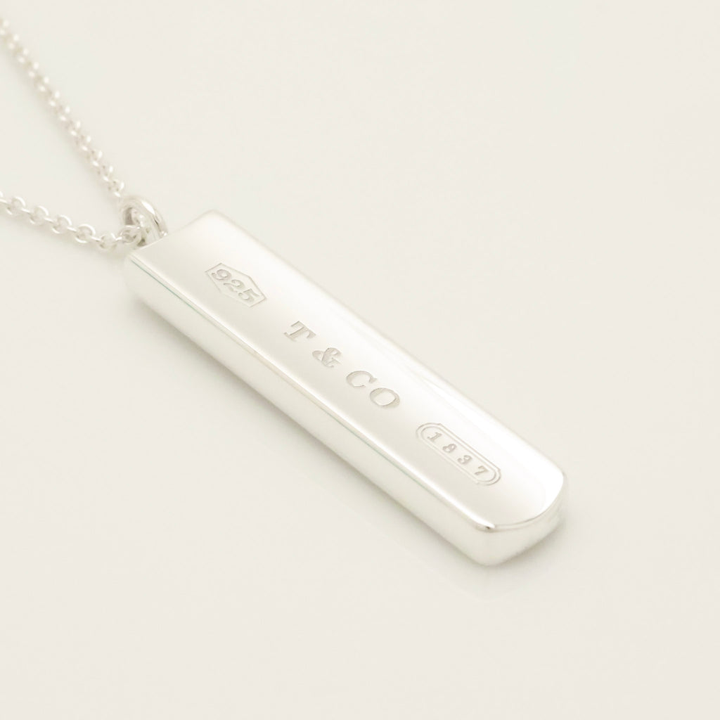 TIFFANY & Co. 1837 Bar Plate Pendant Necklace Chain Sterling Silver 925