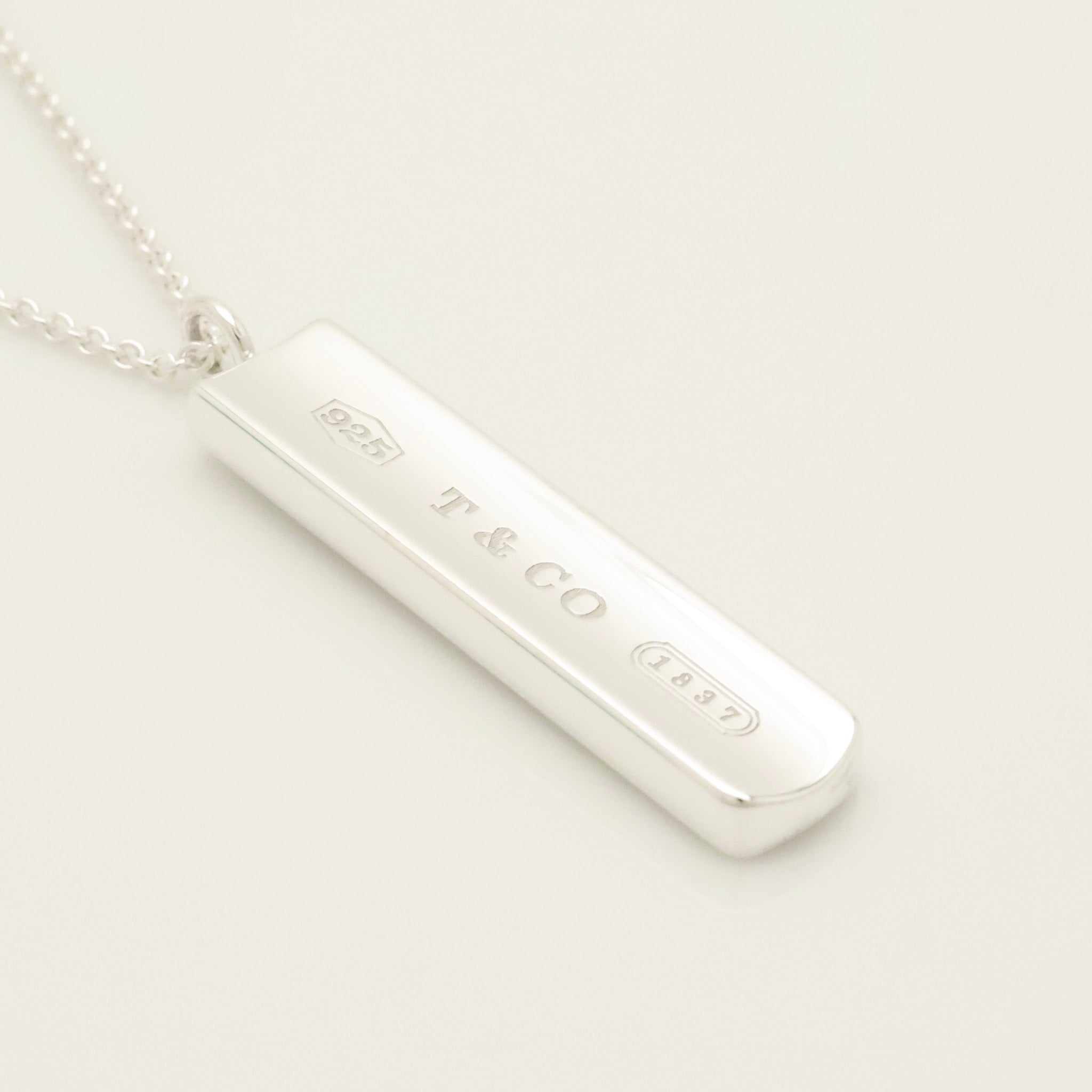 TIFFANY & Co. 1837 Bar Plate Pendant Necklace Chain Sterling Silver 925