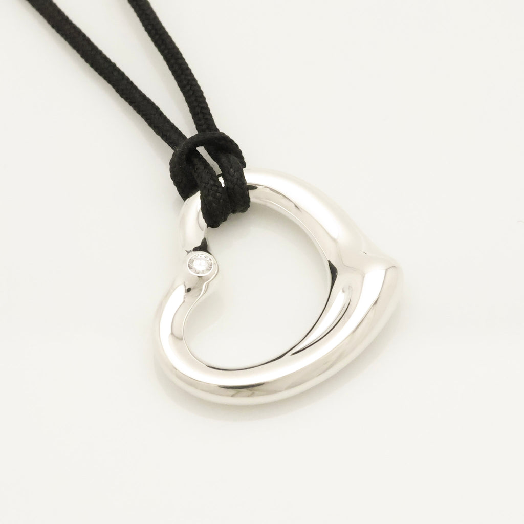  Tiffany & Co. Peretti Open Heart 1P Diamond Silk Cord Necklace Sterling Silver AG925 