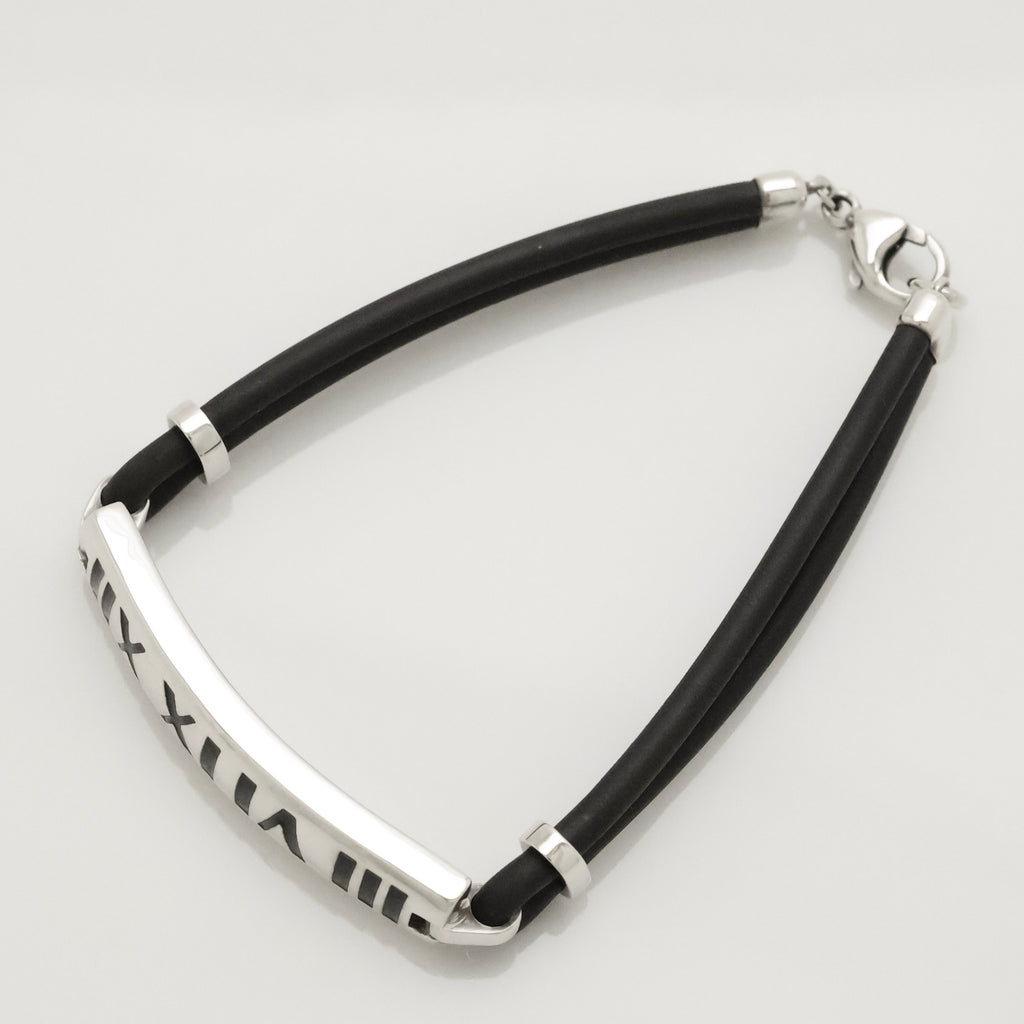 Tiffany & Co. Atlas Bar Rubber Cord Surfer Bracelet Sterling Silver 925