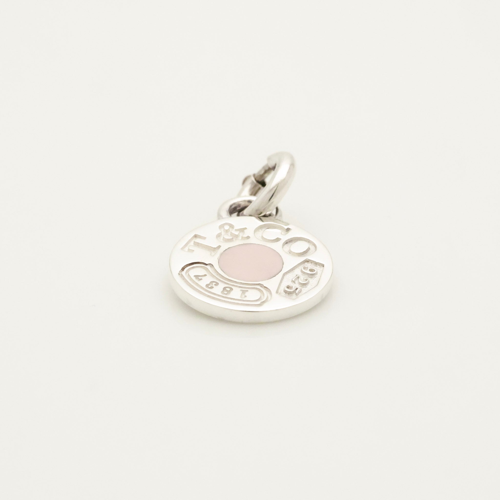 Tiffany & Co Pink Enamel 1837 Circle Pendant Charm Sterling Silver 925