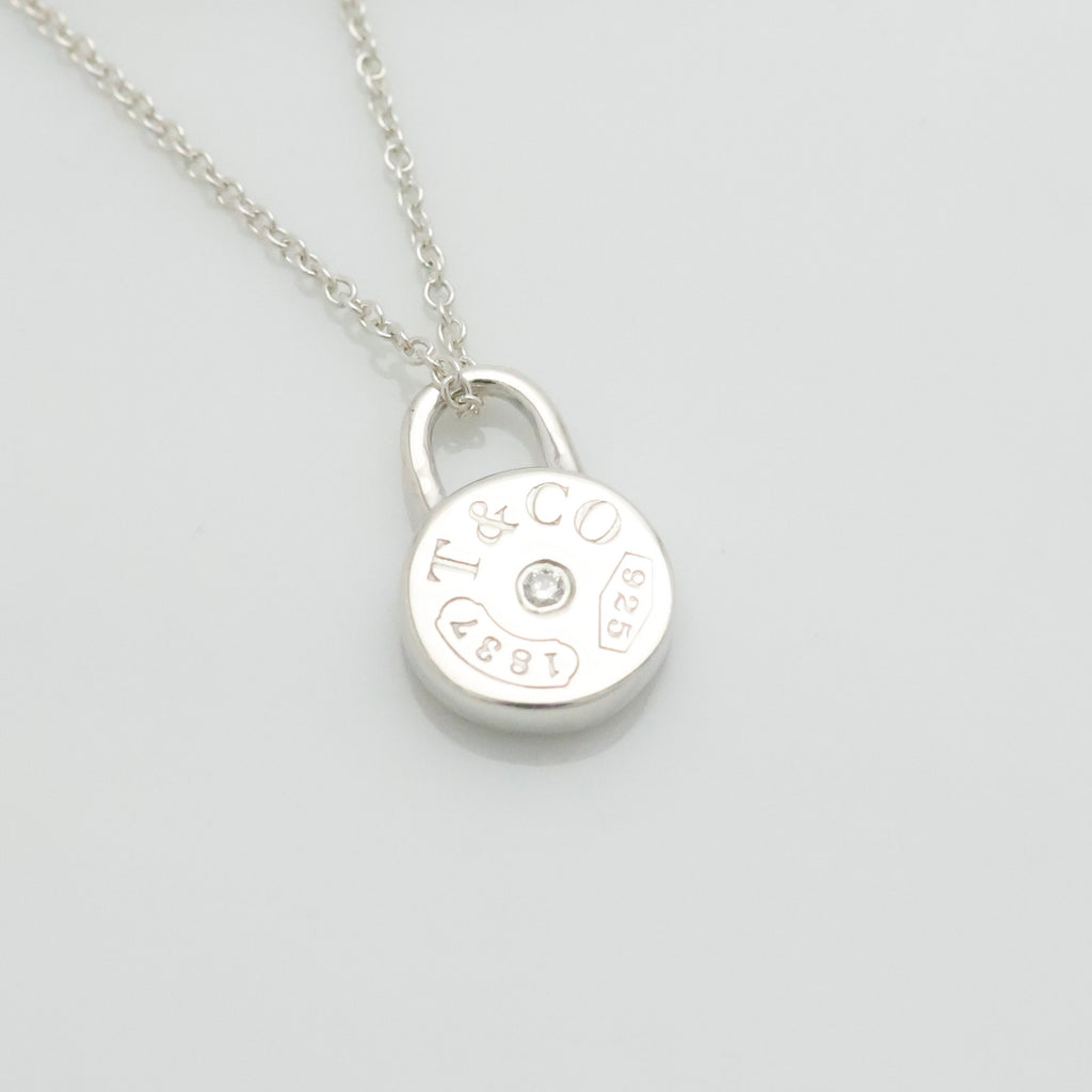 Tiffany & Co. 1837 Round Lock 1P Diamond Necklace Sterling Silver 925 