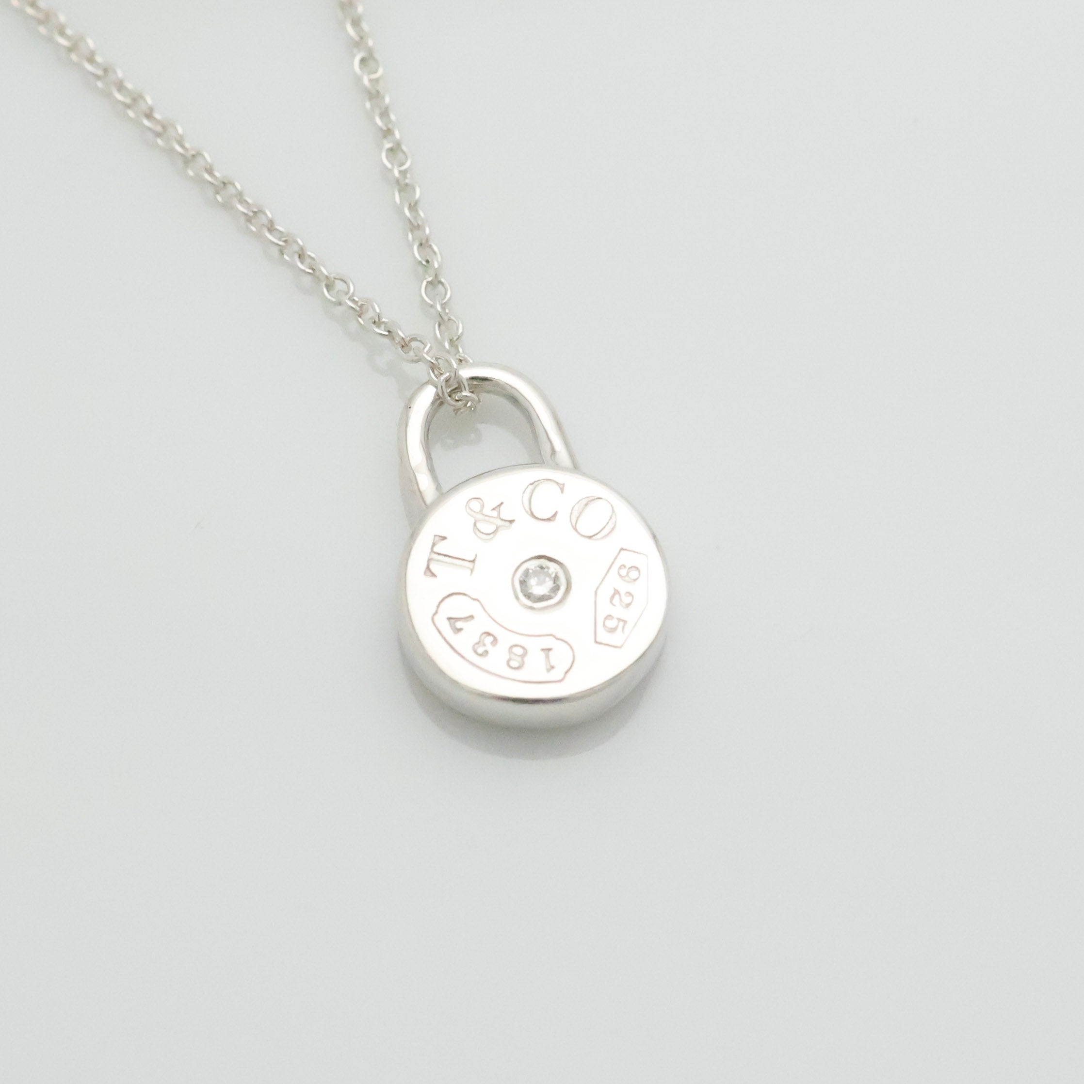 Tiffany & Co. 1837 Round Lock 1P Diamond Necklace Sterling Silver 925 