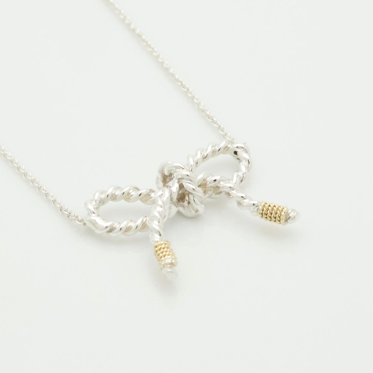 Tiffany & Co. Twist Ribbon Bow Necklace Silver Sterling 925 & 18K Gold 