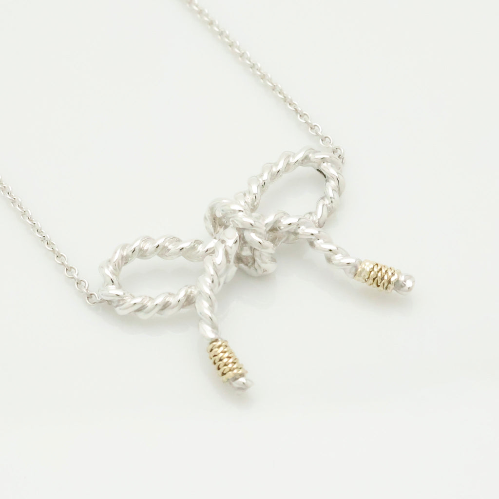 Tiffany & Co. Twist Ribbon Bow Necklace Silver Sterling 925 & 18K Gold 