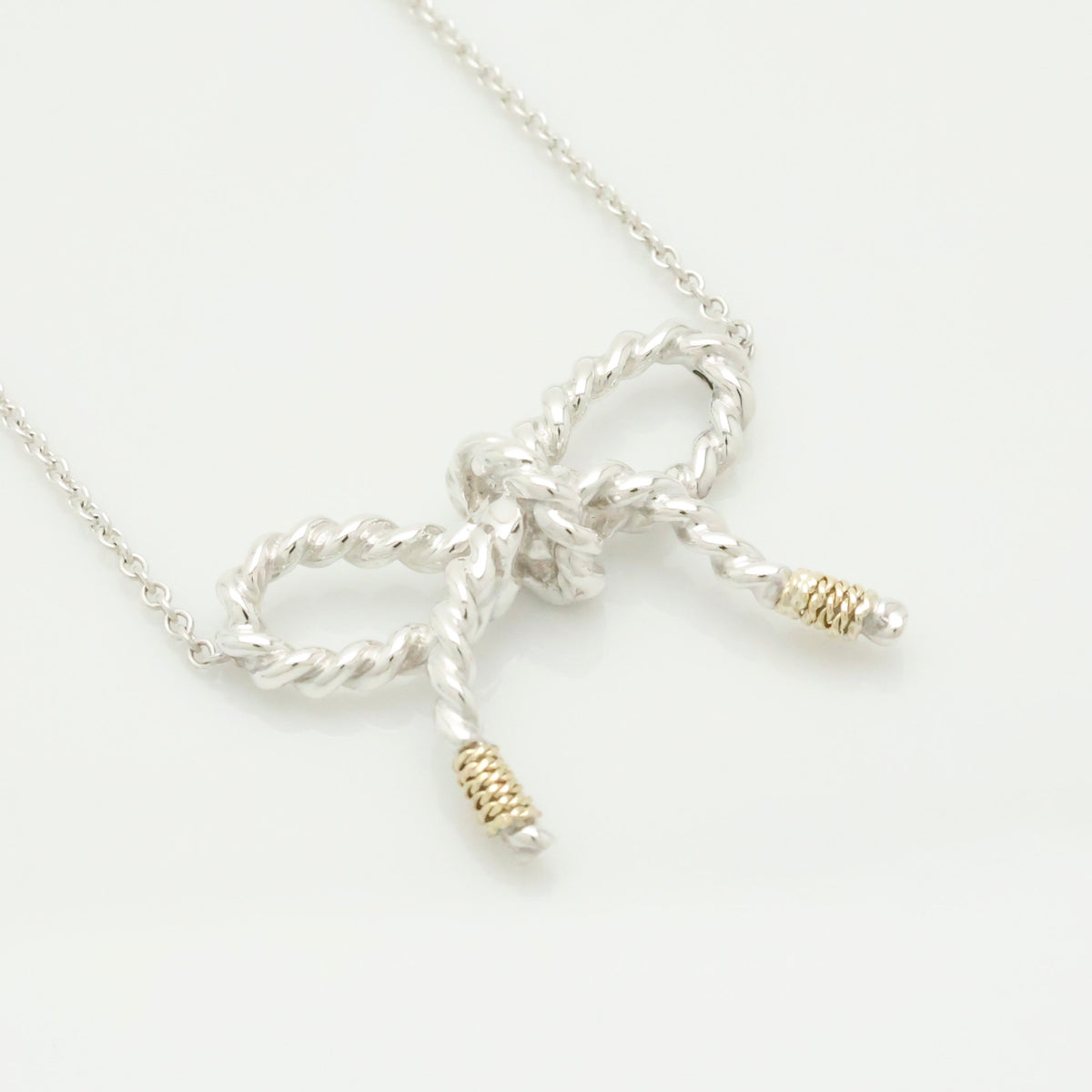 Tiffany & Co. Twist Ribbon Bow Necklace Silver Sterling 925 & 18K Gold 
