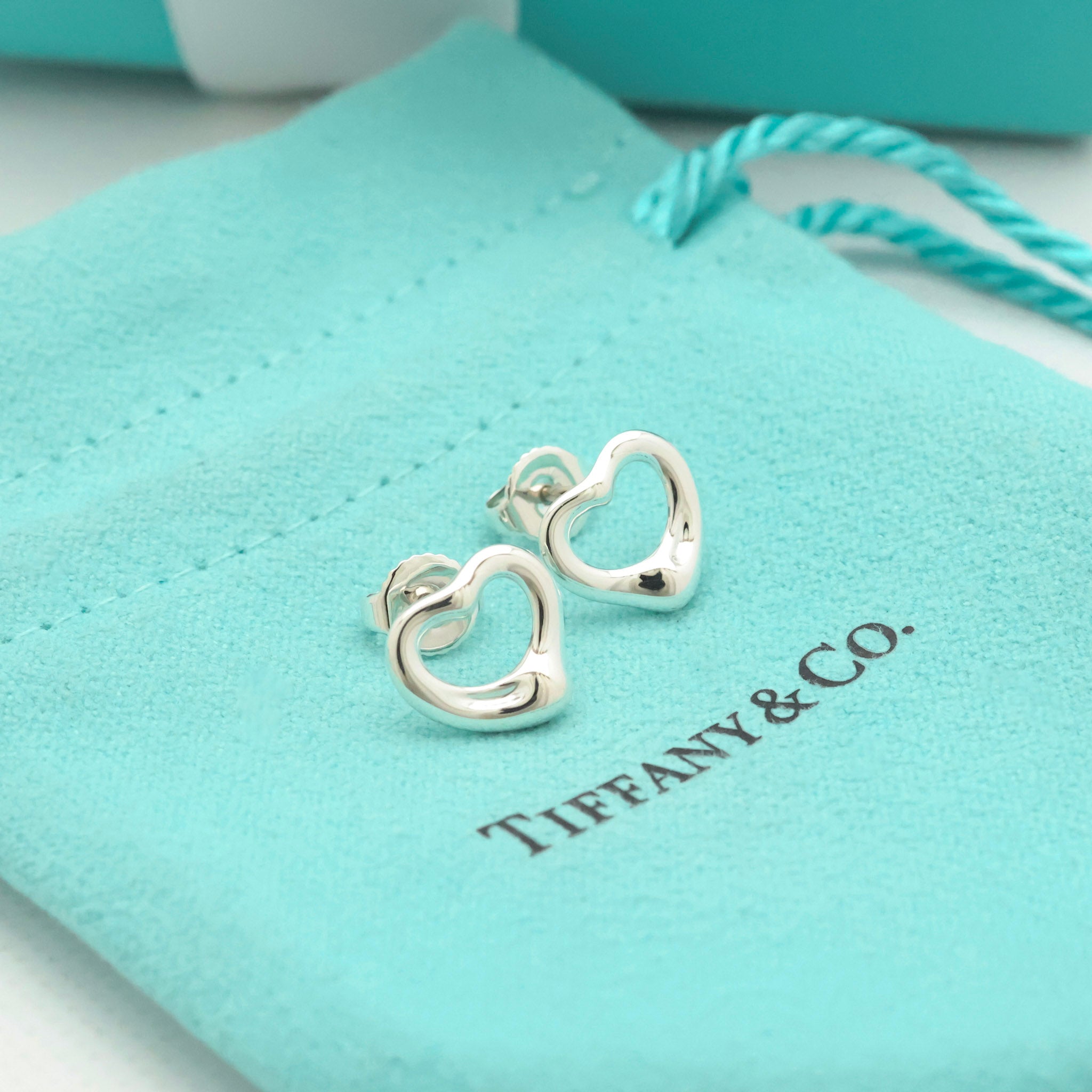 Tiffany & Co. Elsa Peretti Open Heart Stud Earrings Sterling Silver 925