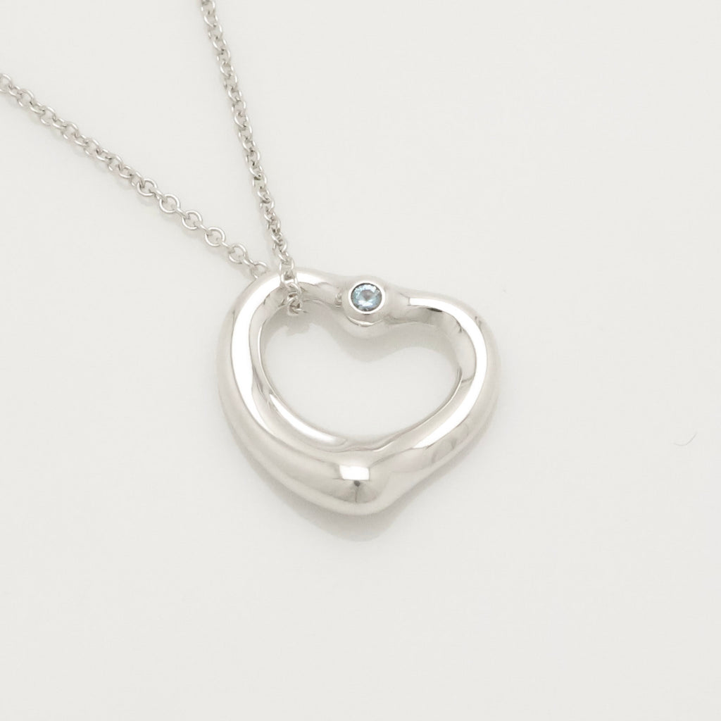 Tiffany & Co. Aquamarine Peretti Open Heart Necklace Sterling Silver 925