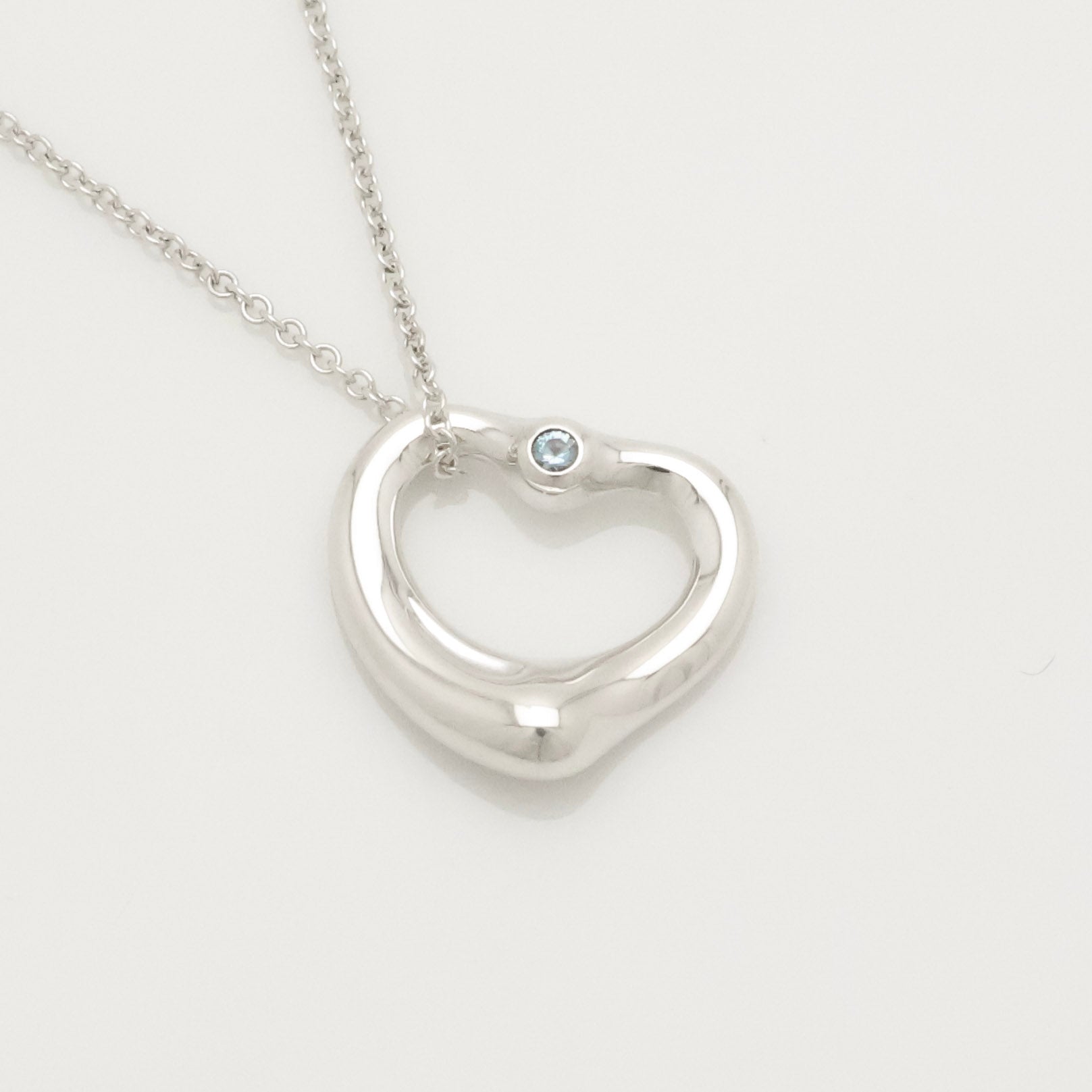 Tiffany & Co. Aquamarine Peretti Open Heart Necklace Sterling Silver 925