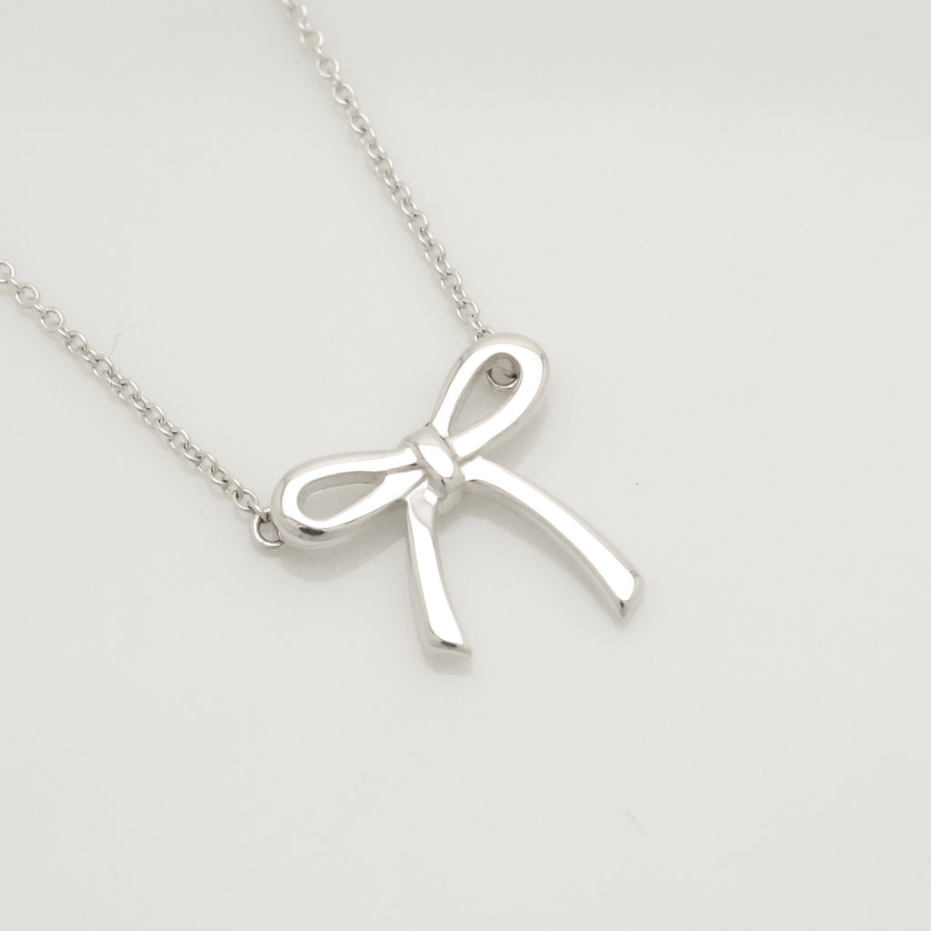 Tiffany & Co. Ribbon Bow Necklace Pendant  Sterling Silver 925 