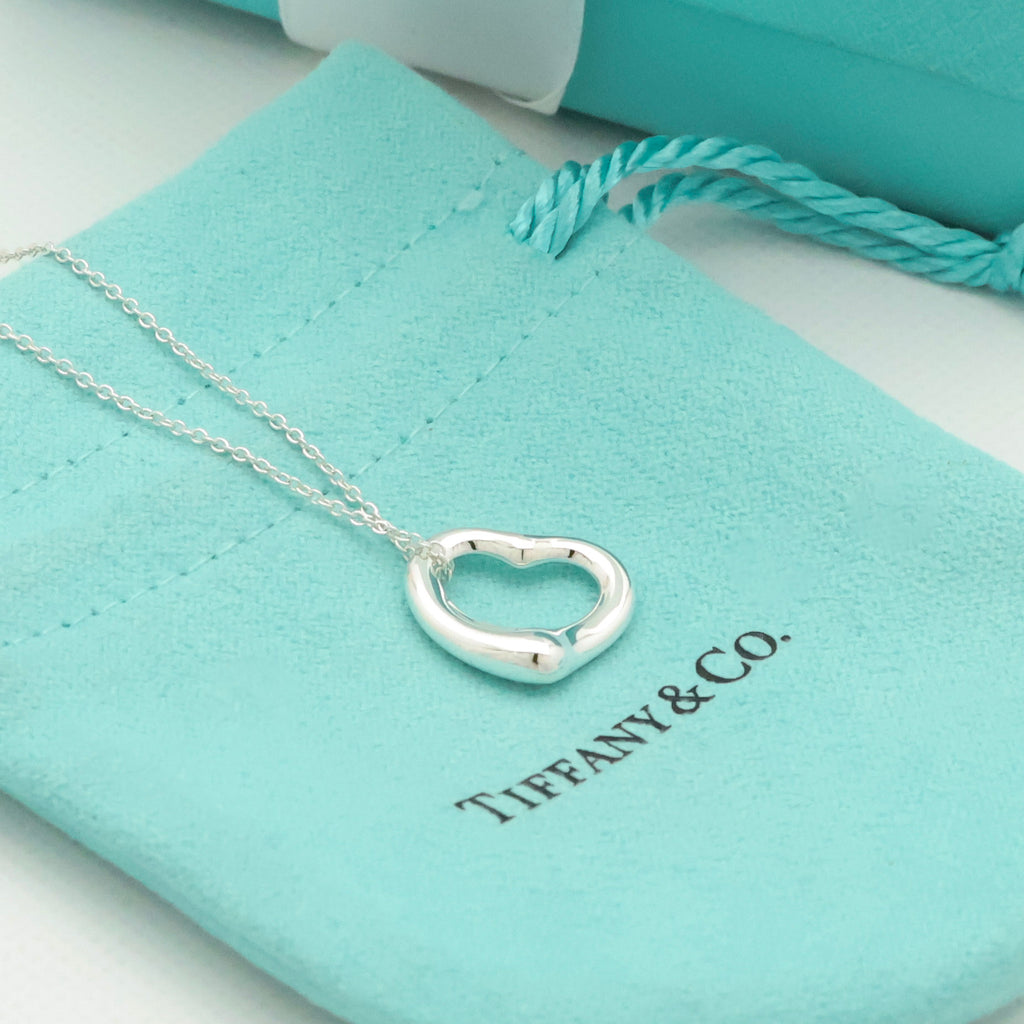 Tiffany & Co. Open Heart 16mm Pendant Necklace  Sterling Silver 925