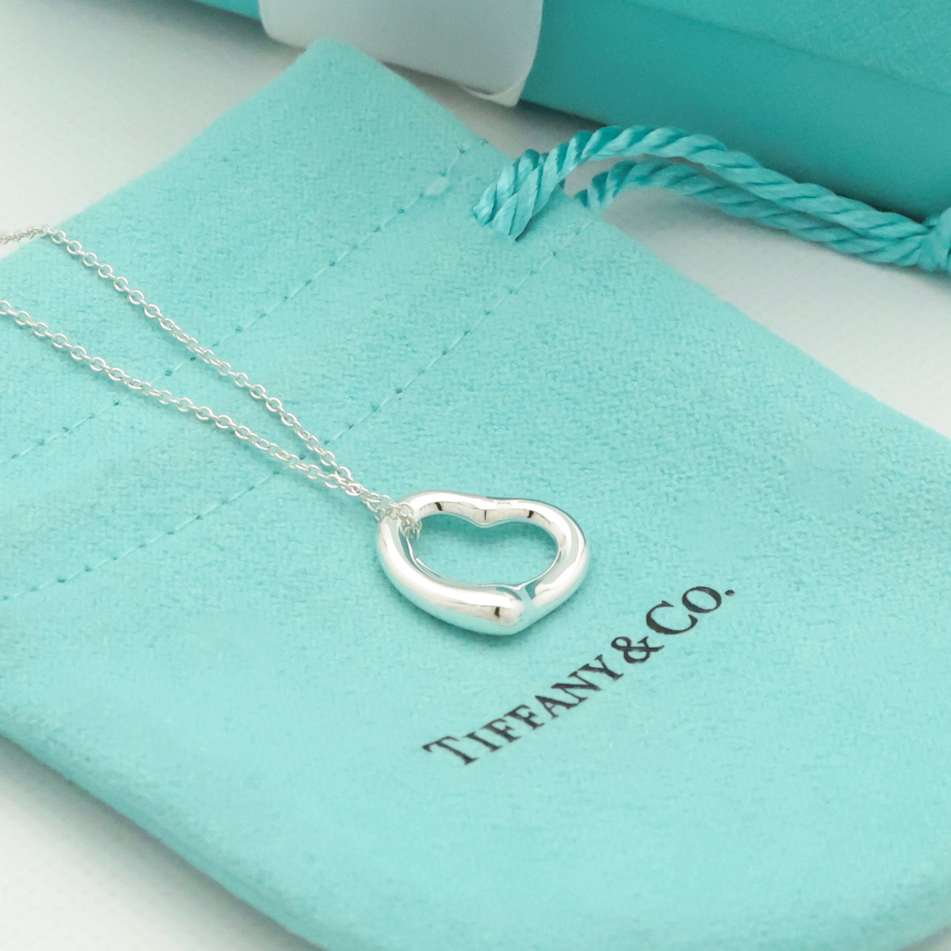 Tiffany & Co. Open Heart 16mm Pendant Necklace  Sterling Silver 925