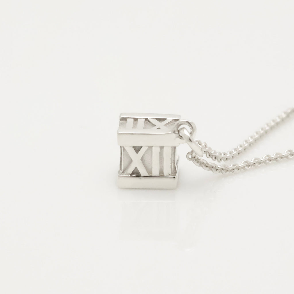  Tiffany & Co. Atlas Cube Necklace Pendant  Sterling Silver  925 