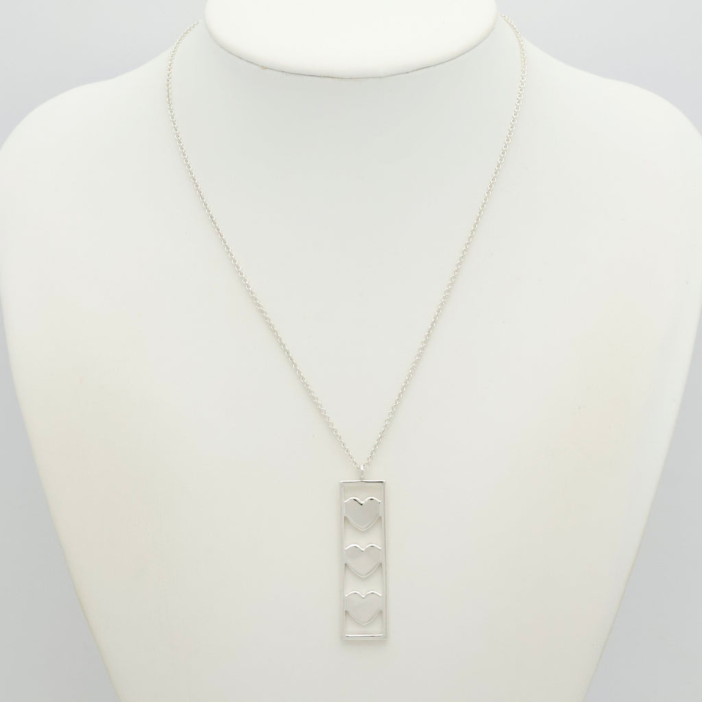 Tiffany & Co Triple Heart Plate Pendant Necklace Sterling Silver 925