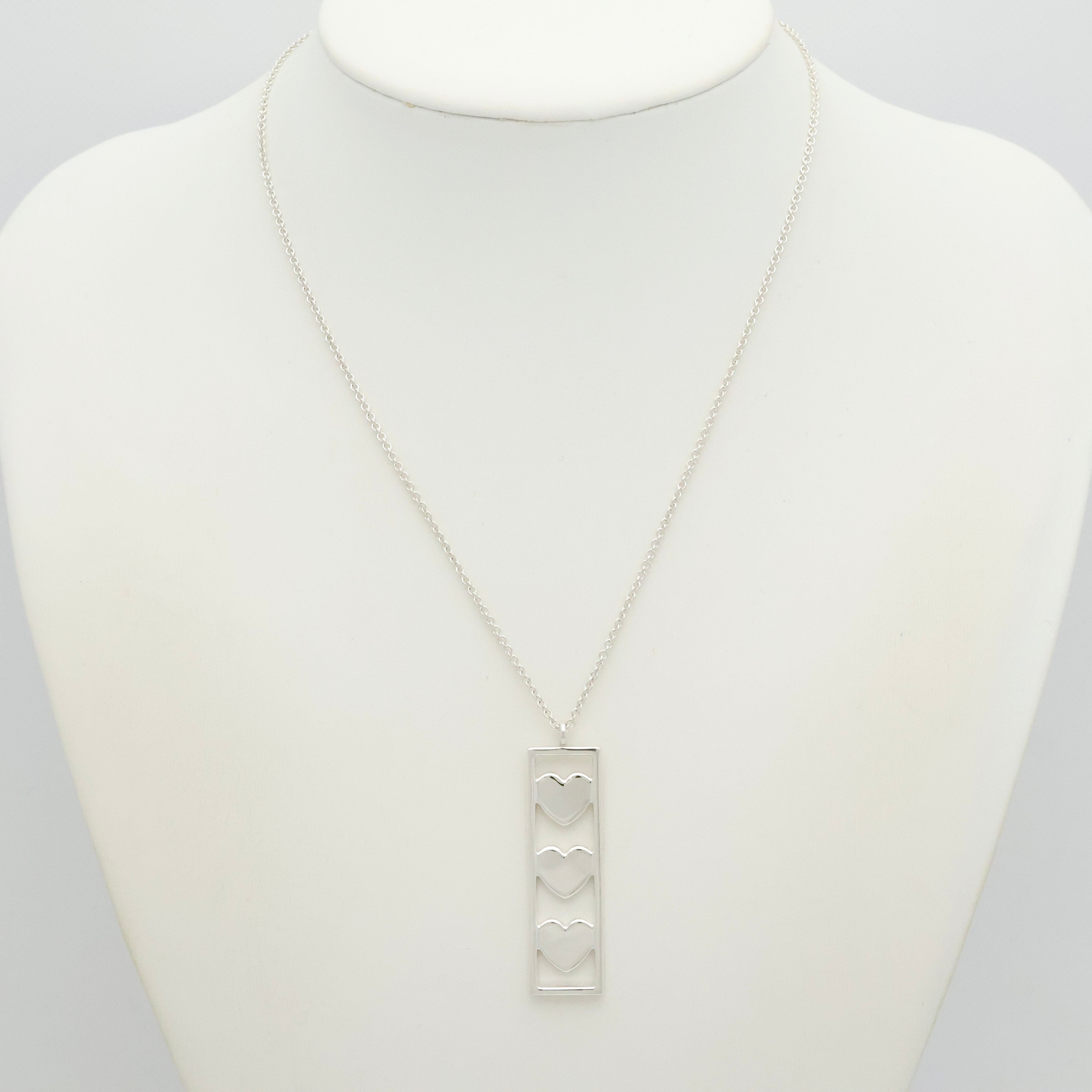 Tiffany & Co Triple Heart Plate Pendant Necklace Sterling Silver 925