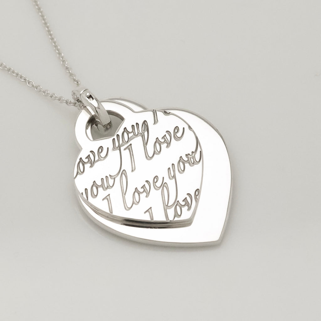 Tiffany & Co. Notes I LOVE YOU Double Heart Tag Necklace Sterling Silver 925