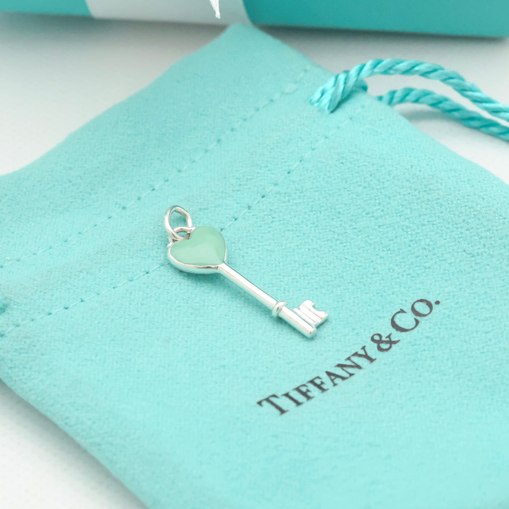 Tiffany & Co. Blue Enamel Heart Key Pendant Charm Sterling Silver 925　