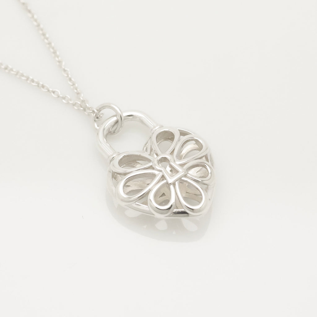 Tiffany & Co. Filigree Heart Lock Padlock Necklace Sterling Silver 925