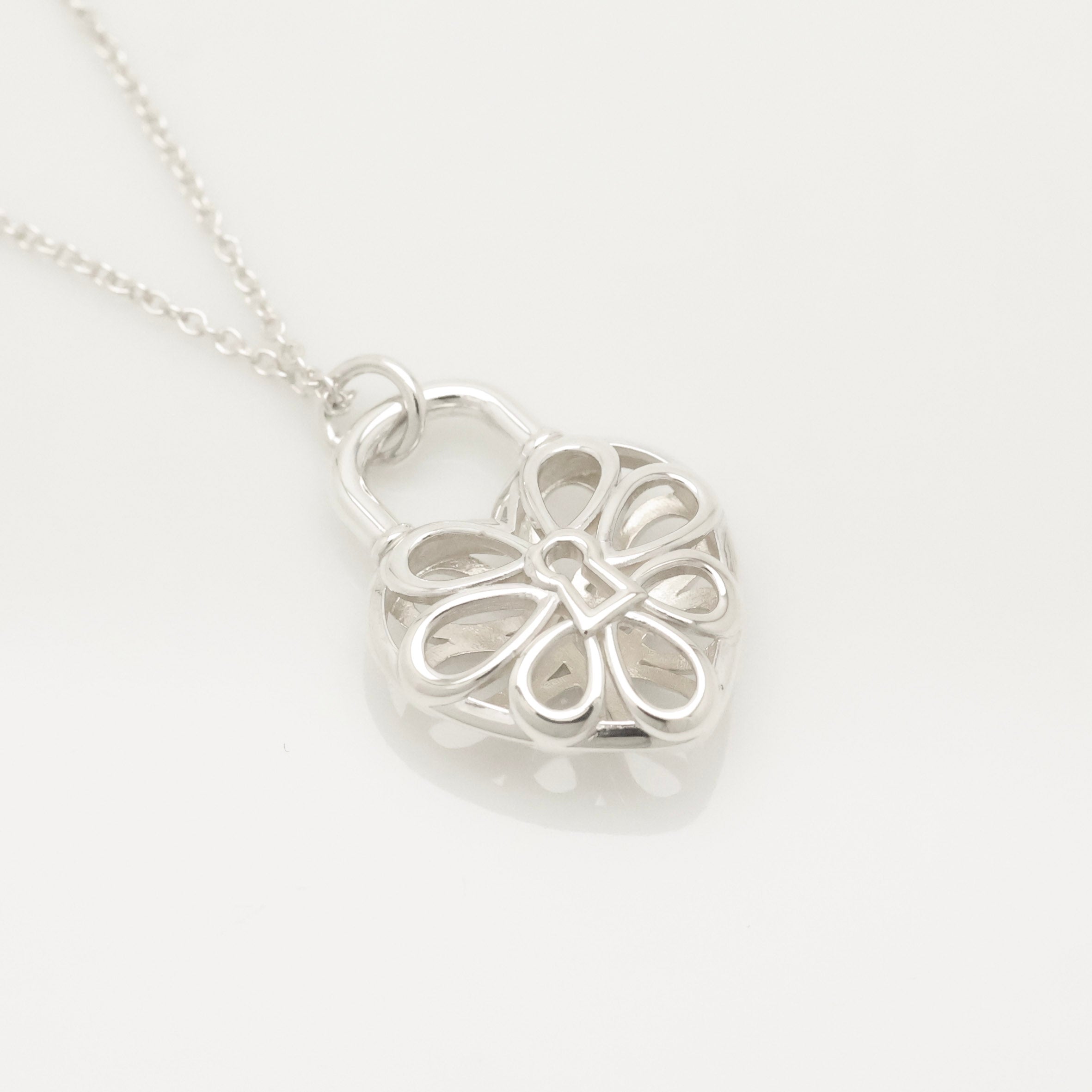 Tiffany & Co. Filigree Heart Lock Padlock Necklace Sterling Silver 925