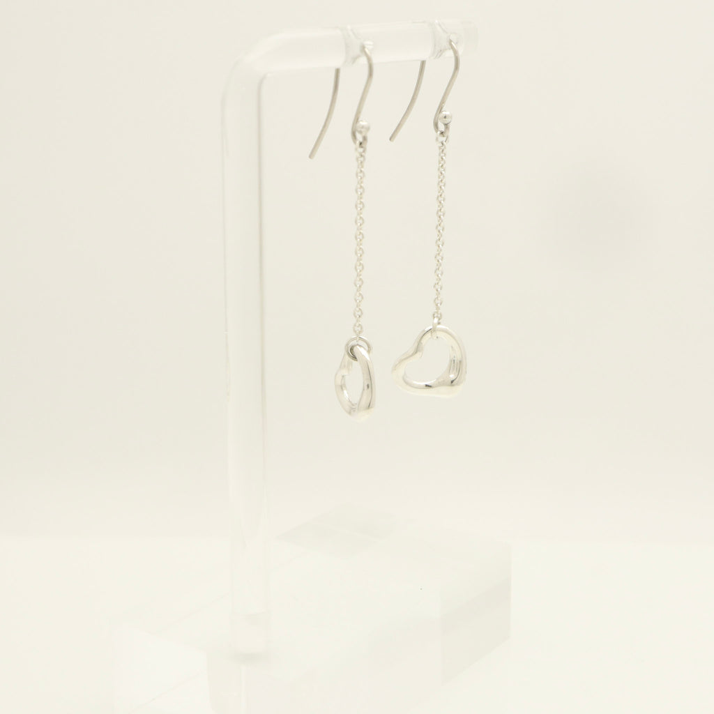 Tiffany & Co Elsa Peretti Open Heart Drop Dangle Earrings Sterling Silver 925