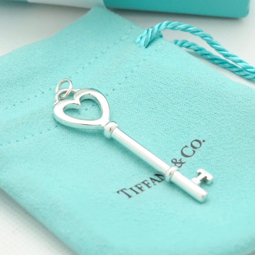  Tiffany & Co. Heart Key Charm Pendant Sterling Silver 925