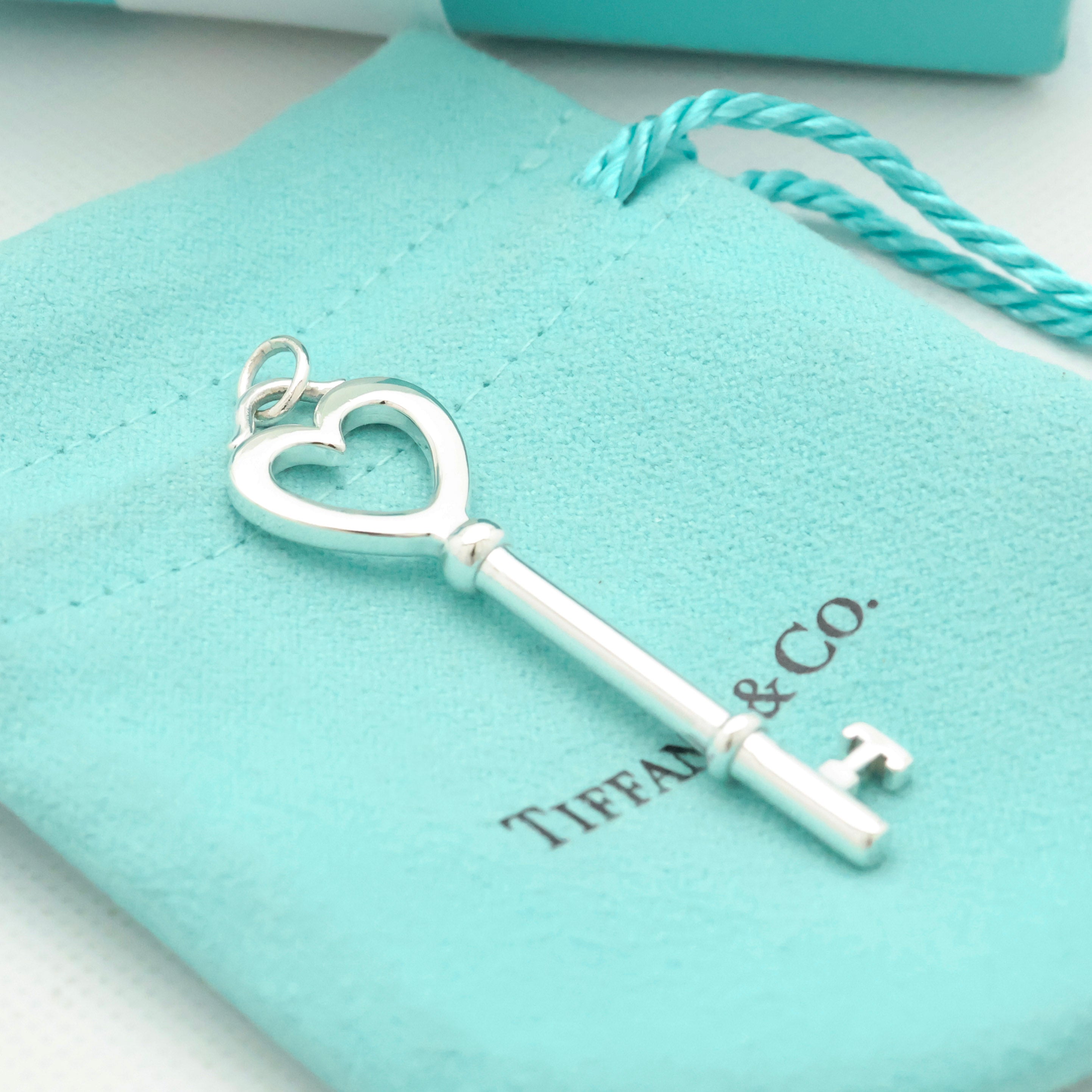  Tiffany & Co. Heart Key Charm Pendant Sterling Silver 925
