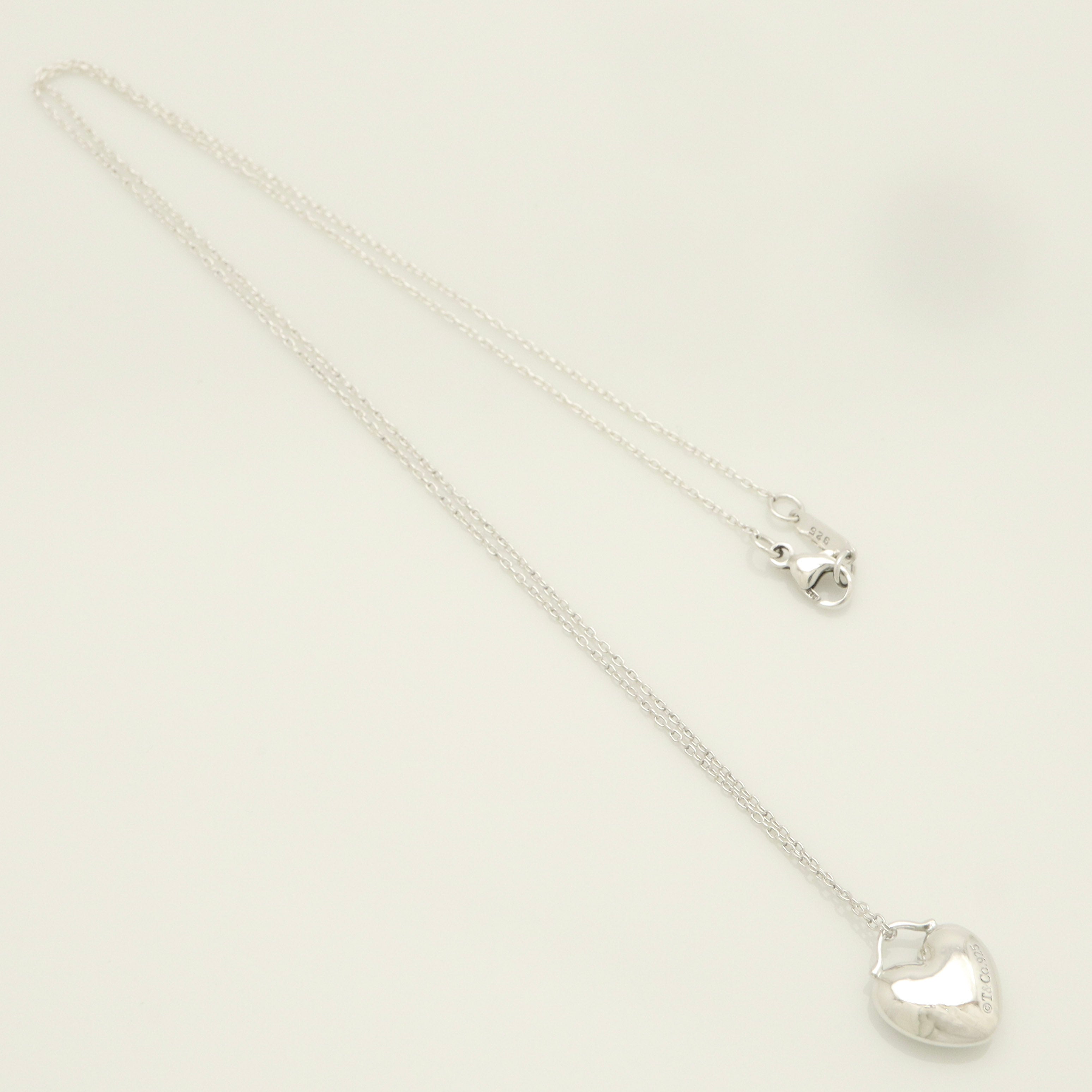 Tiffany & Co. Puff Heart Dangle Pendant Necklace Sterling Silver 925