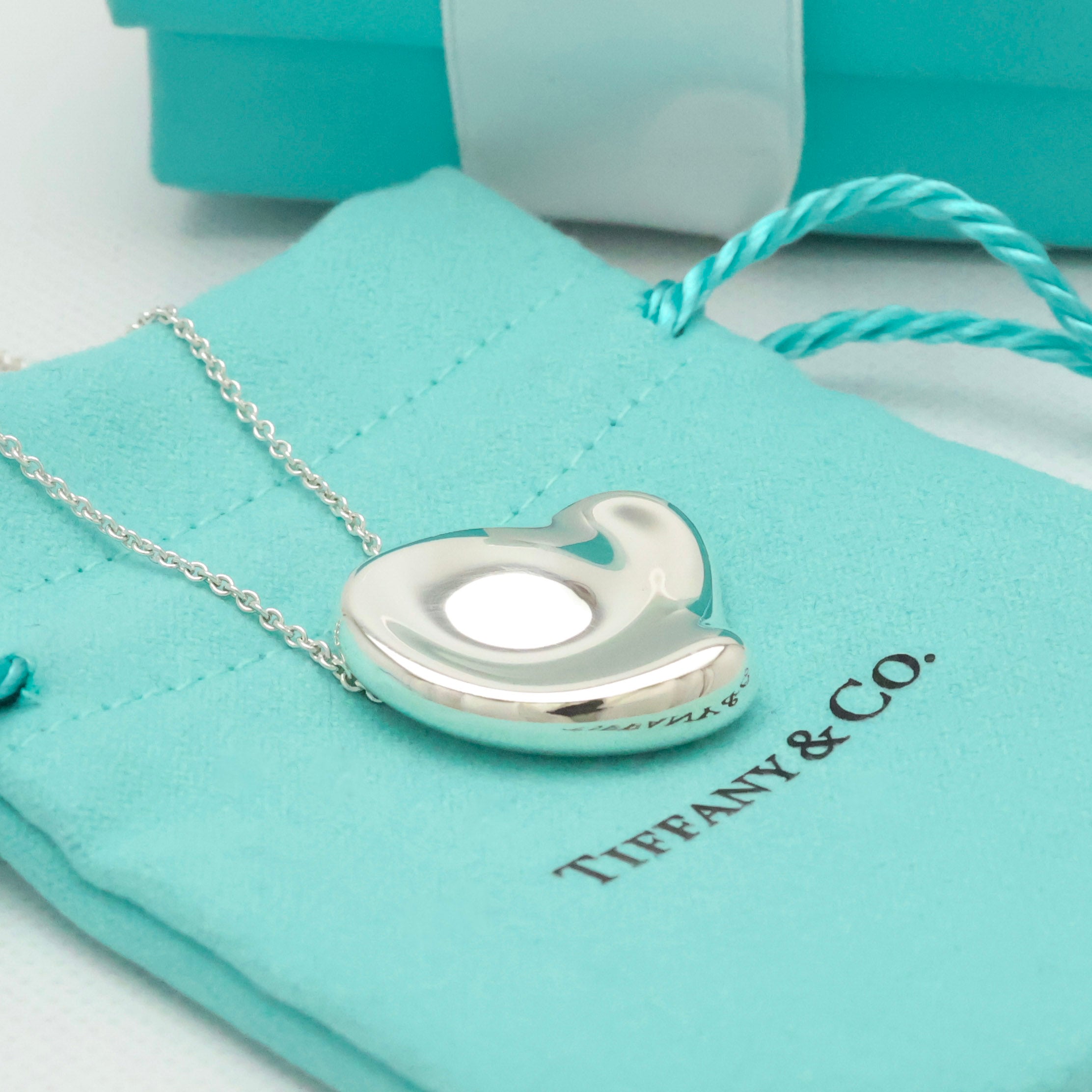  Tiffany & Co. Large Full Heart Pendant Necklace Sterling Silver 925