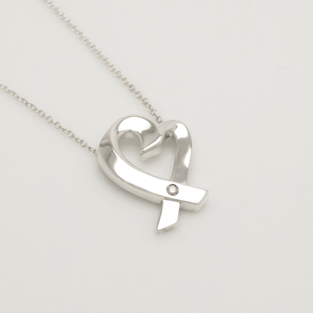 Tiffany & Co. Loving Heart Diamond Pendant Necklace Sterling Silver 925