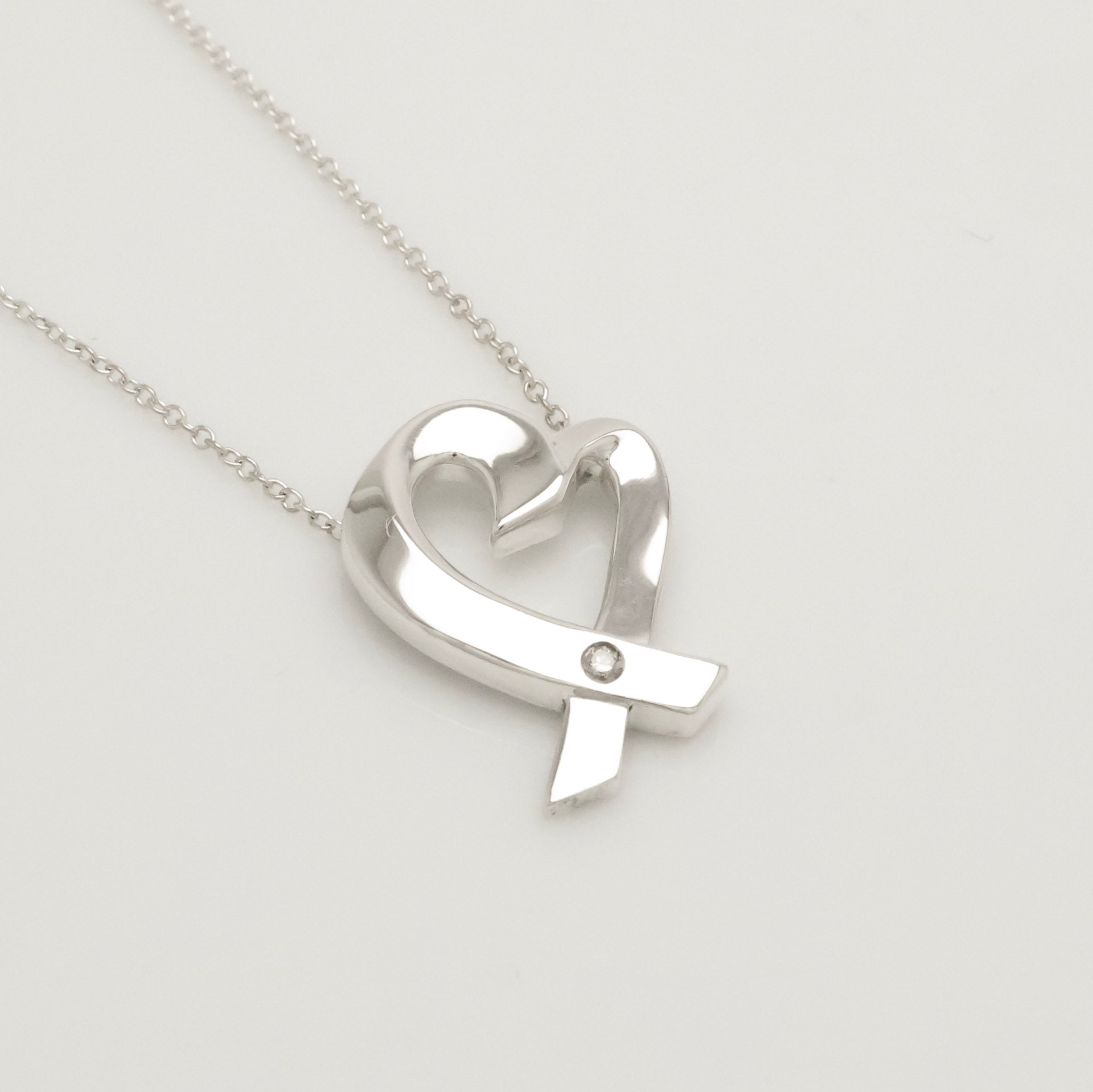 Tiffany & Co. Loving Heart Diamond Pendant Necklace Sterling Silver 925